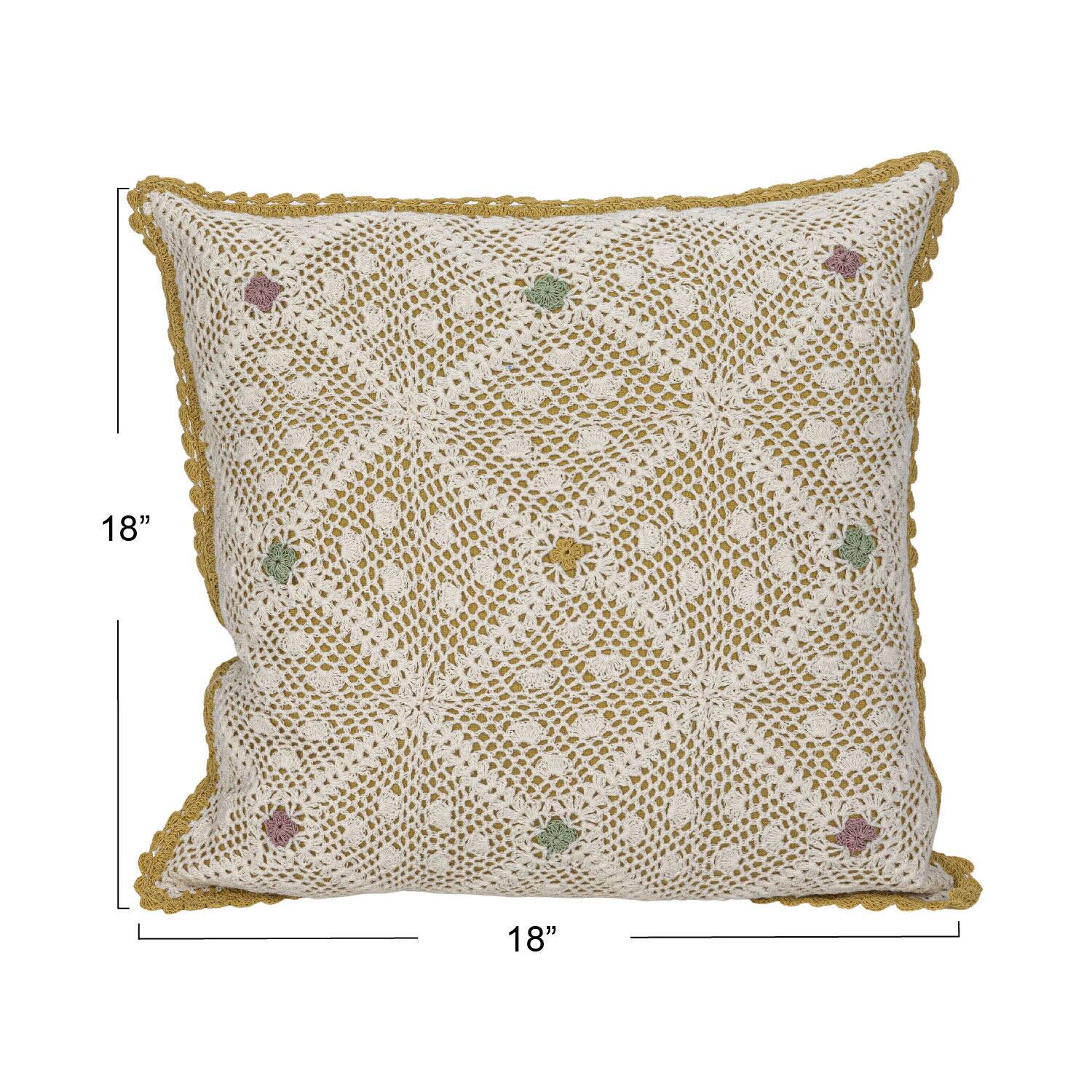 Hello Honey® 18" x 18" Hand-Woven Diamond-Pattern Crotchet Reclaimed Cotton Pillow