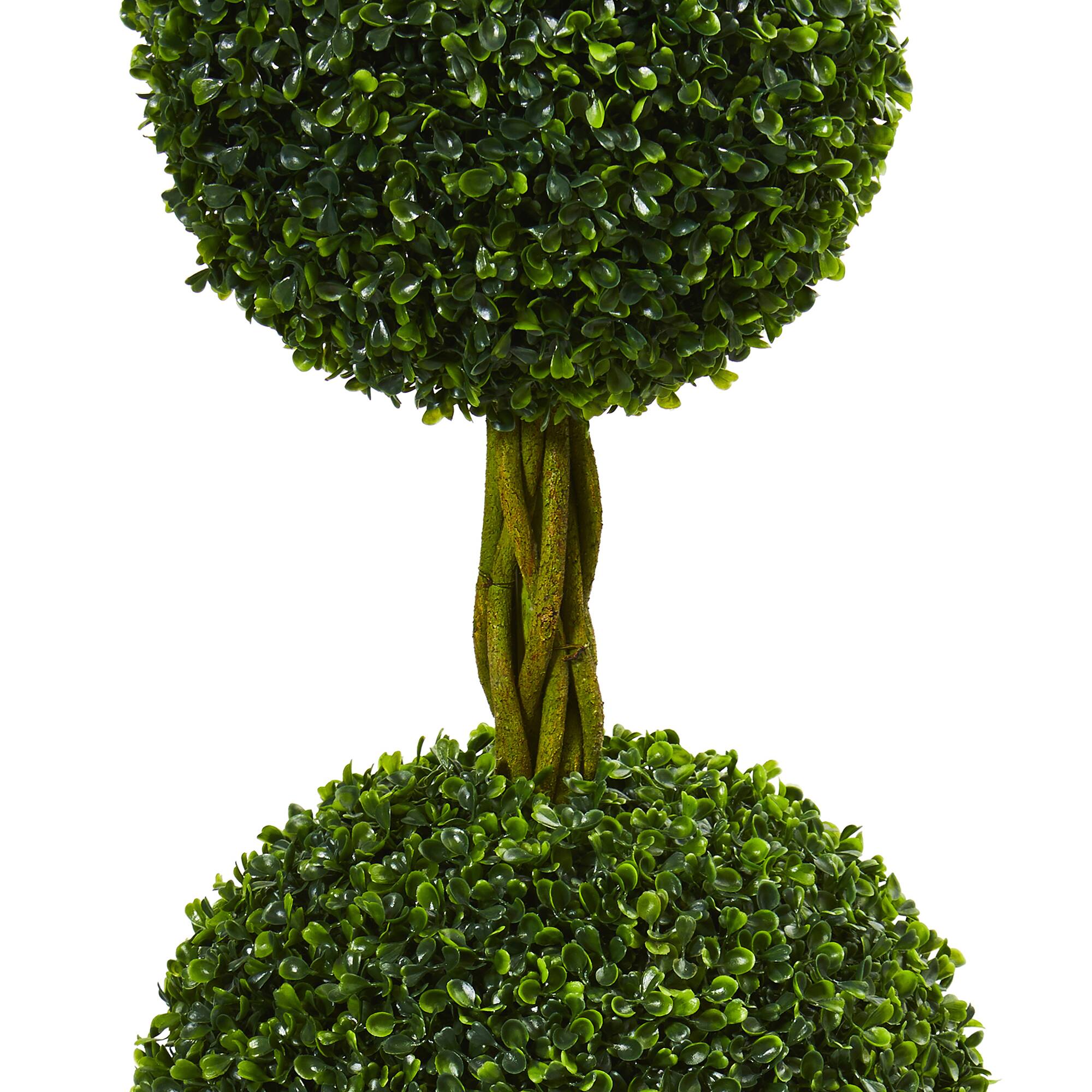 4ft. Potted Boxwood Double Ball Topiary Tree with Woven Trunk