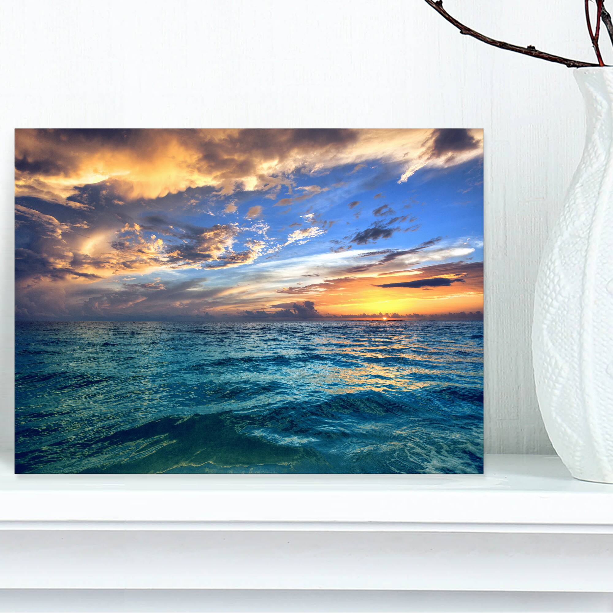 Designart - Exotic Tropical Beach at Sunset - Modern Seashore Canvas Art