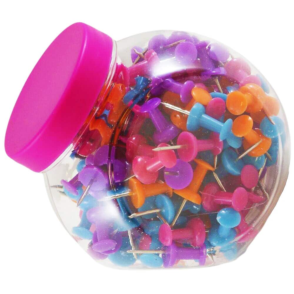 JAM Paper Colorful Push Pin Jar, 2ct.
