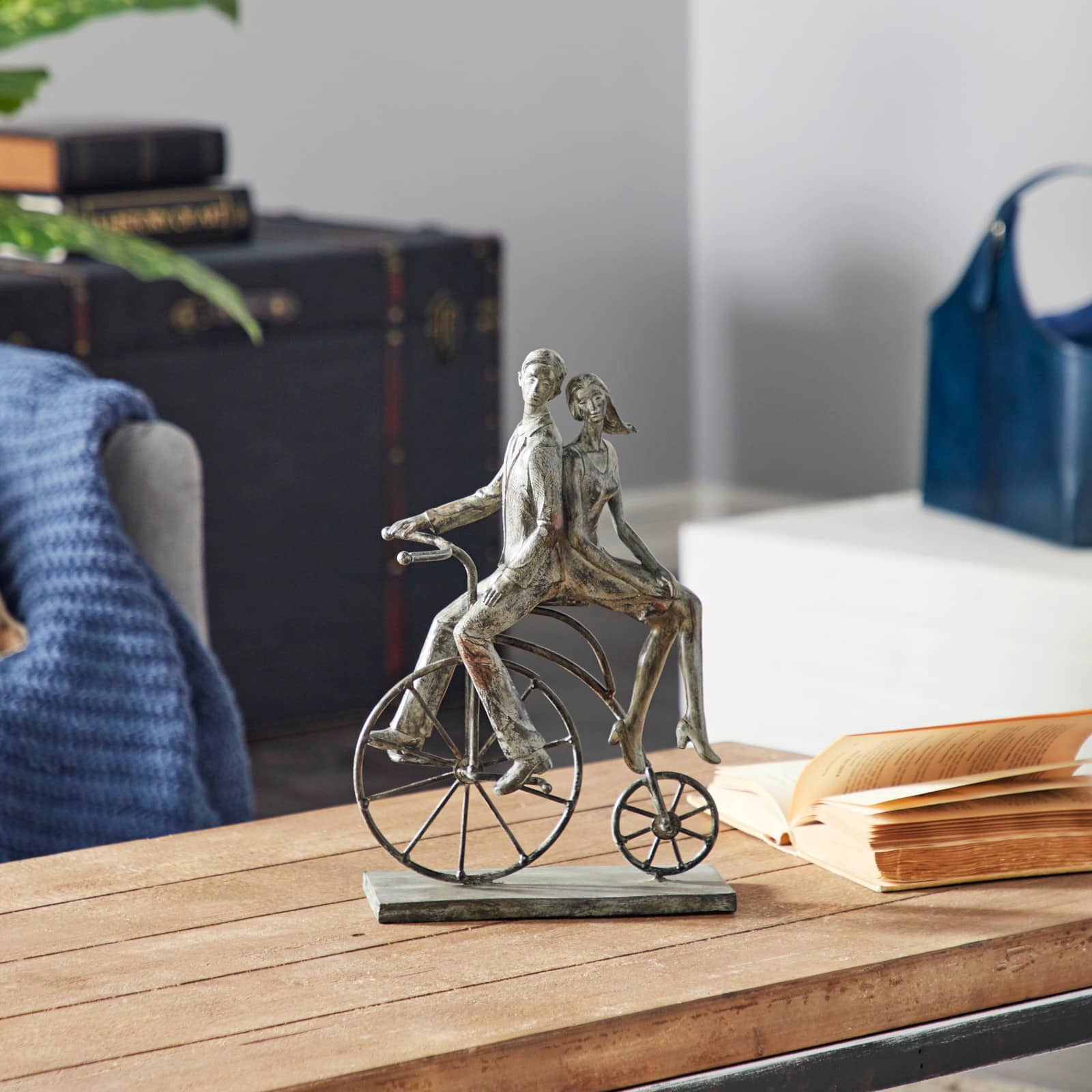 13" Gray Polystone Traditional Bicycle Sculpture