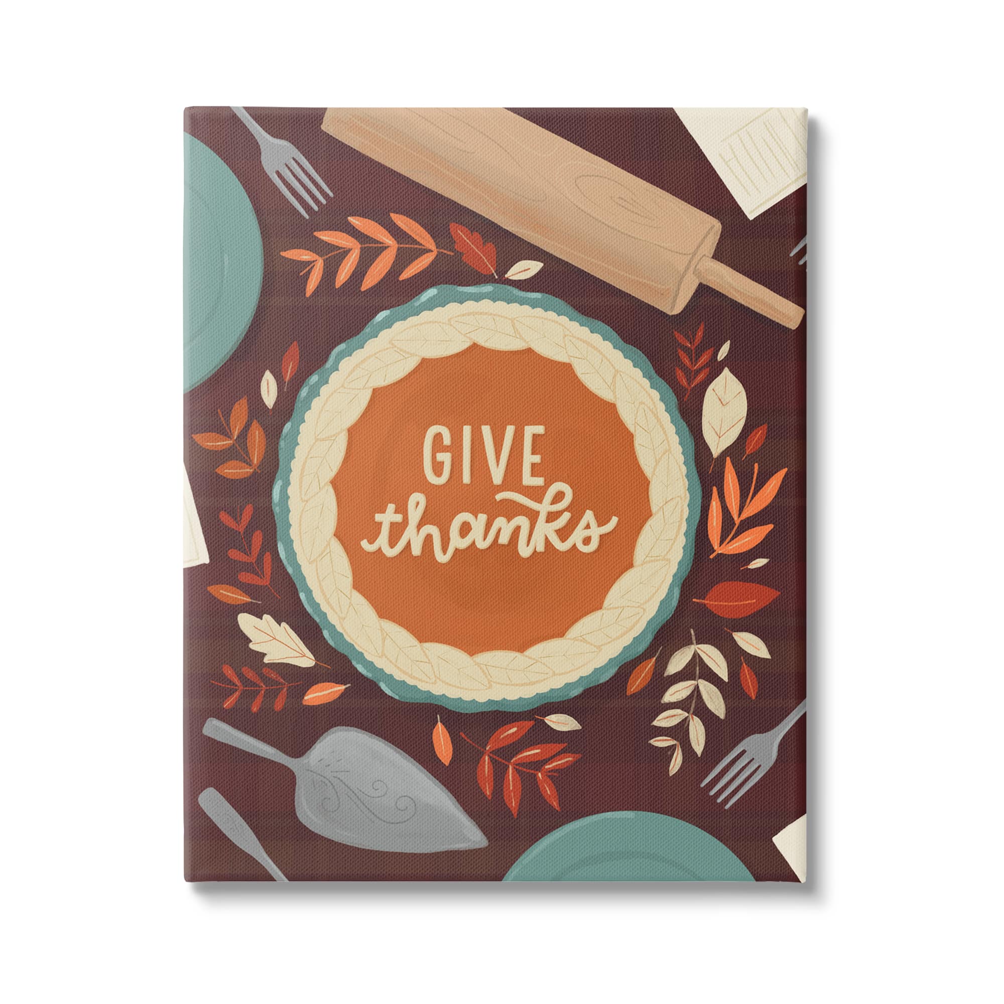 Stupell Industries Give Thanks Kitchen Utensils Pattern Canvas Wall Art
