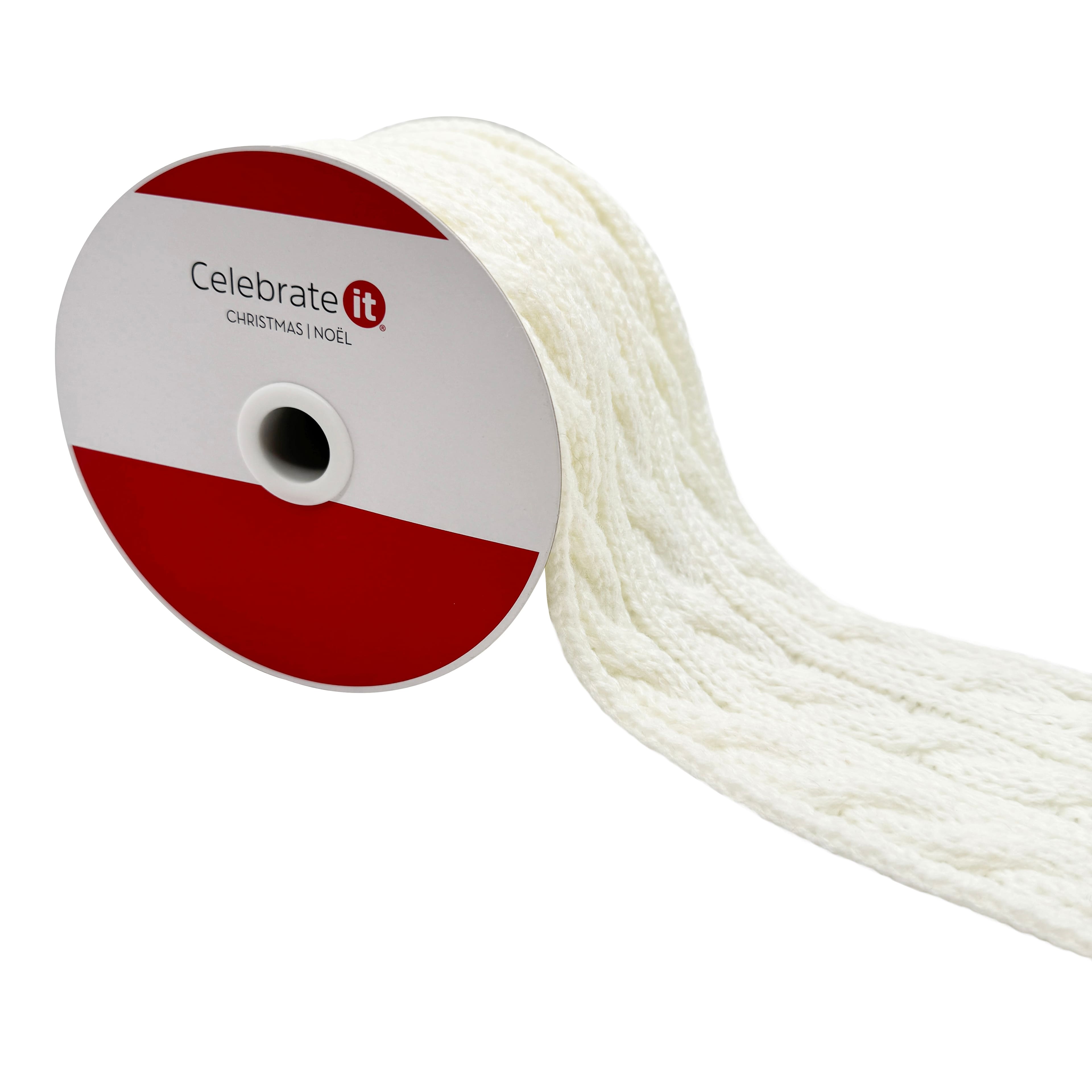 3.5&#x22; x 9ft. White Cable Knit Ribbon by Celebrate It&#xAE;