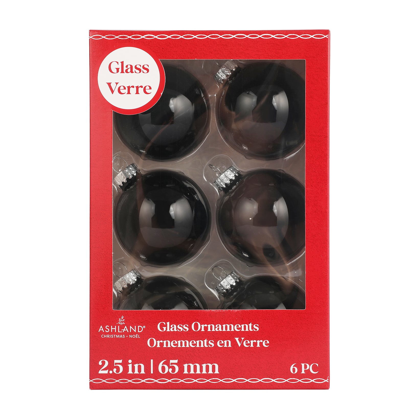 6 Pack 2.5&#x22; Black Shiny Glass Ball Ornaments by Ashland&#xAE;