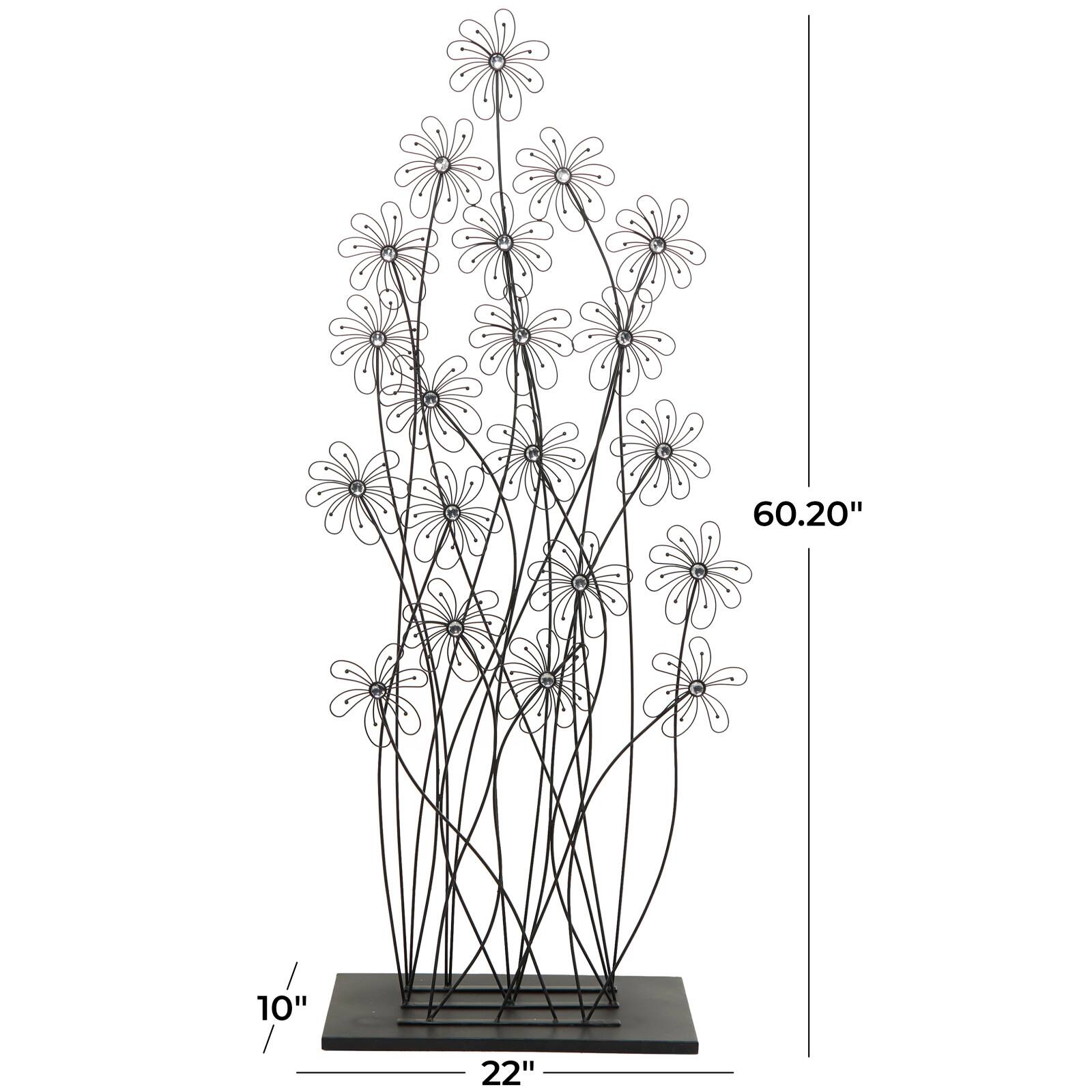 5ft. Black Metal Tall Floral Sculpture with Crystal Embellishments