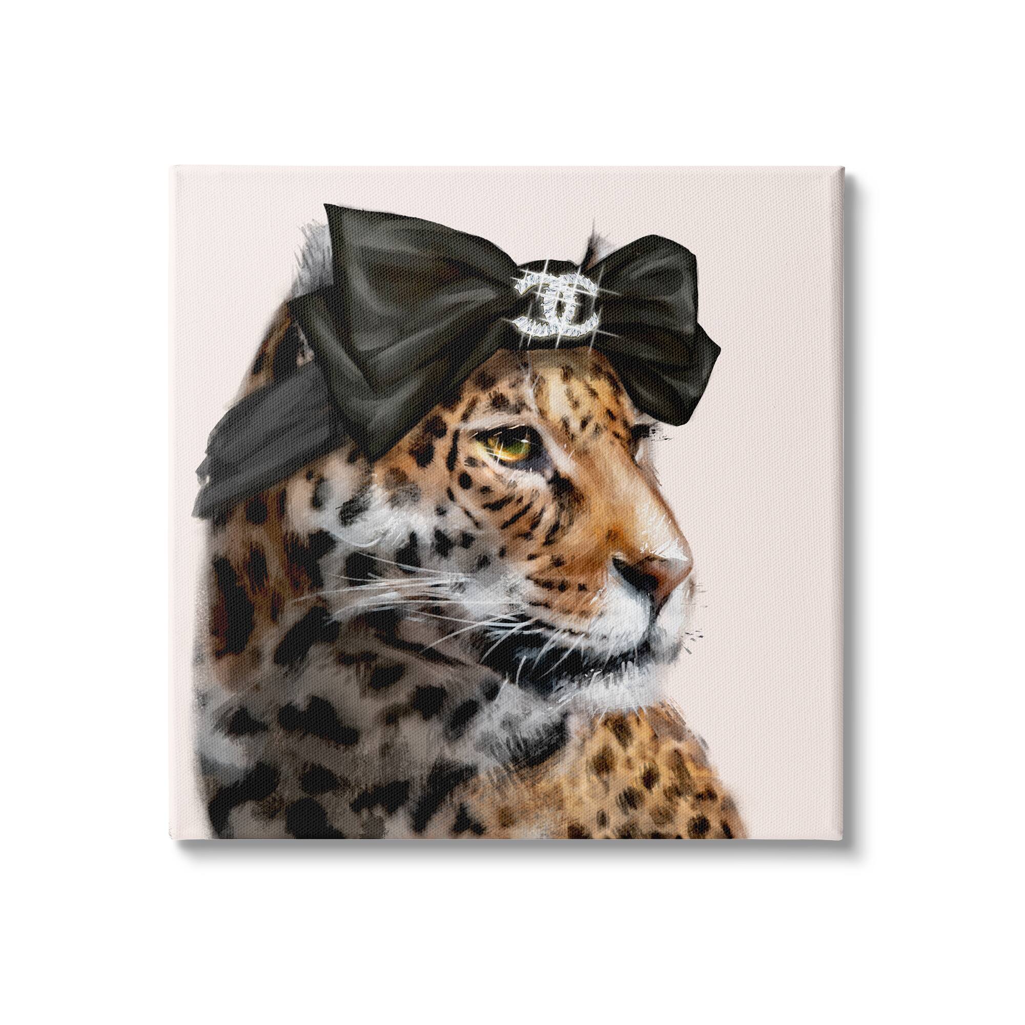 Stupell Industries Fashion Leopard Chic Animal Black Bow Glam Canvas Wall Art