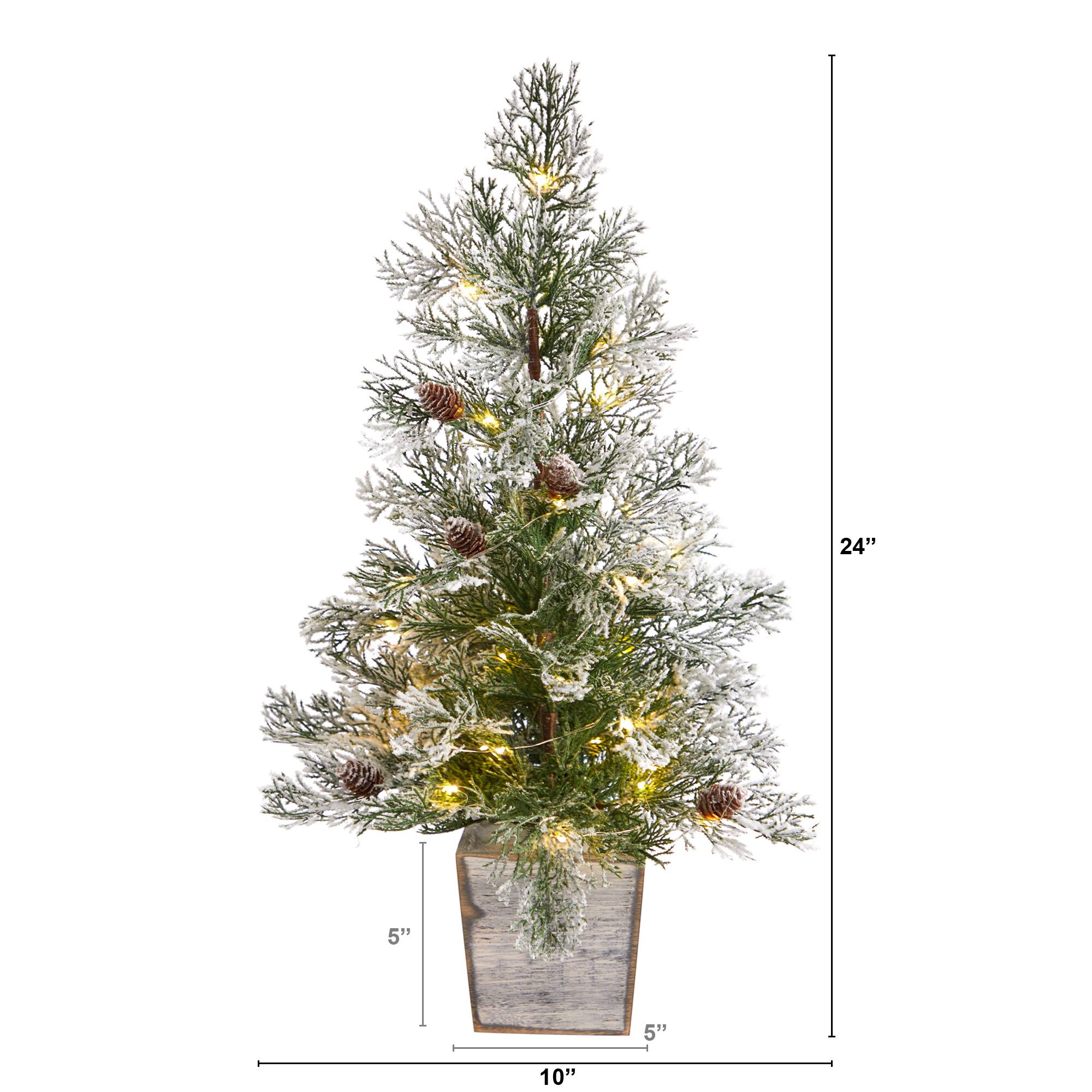 2ft. Pre-Lit Frosted Artificial Christmas Tree in Decorative Planter, Clear Lights