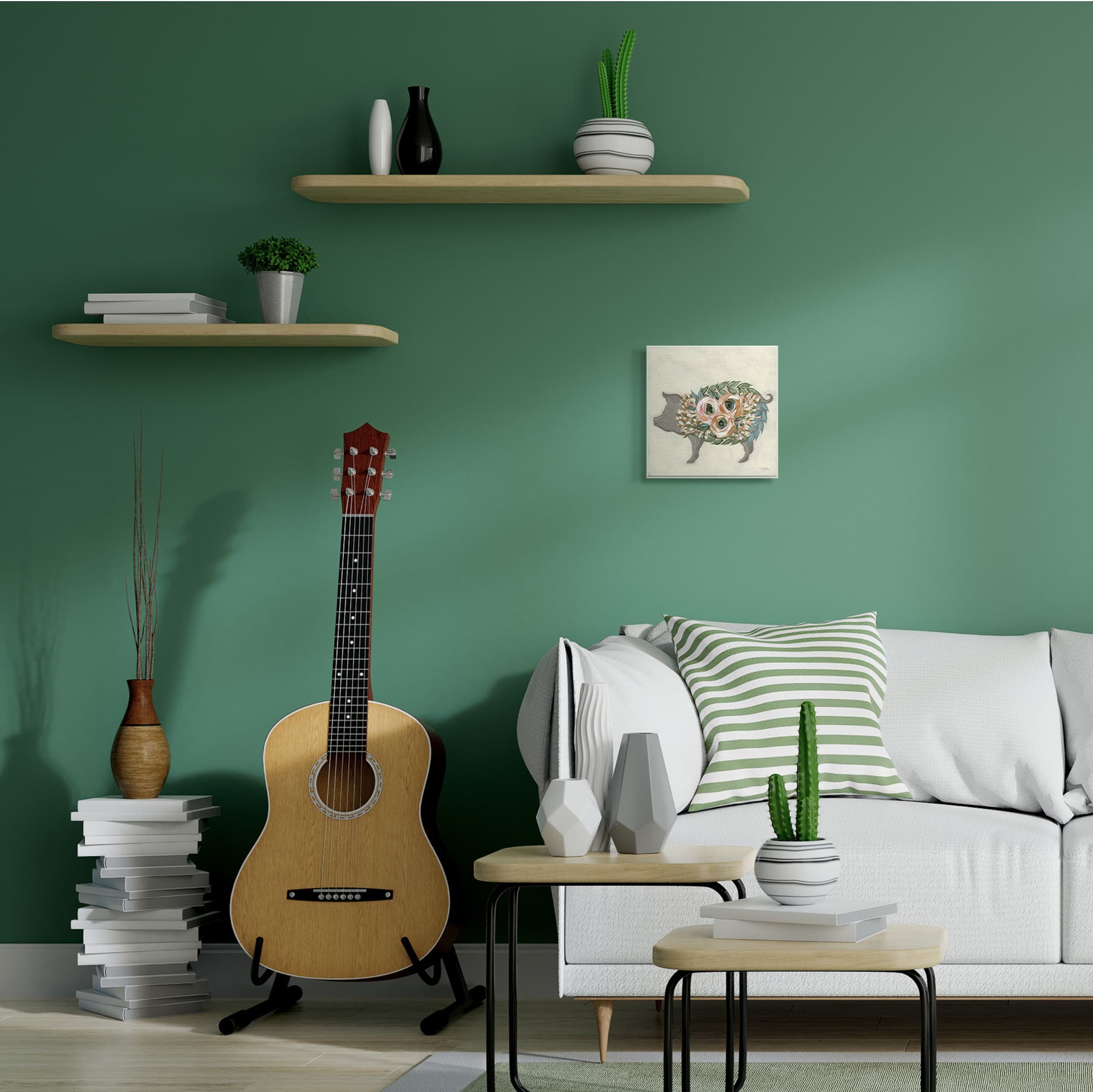 Stupell Industries Charming Farm Pig Green Pink Floral Body, 12" x 12"