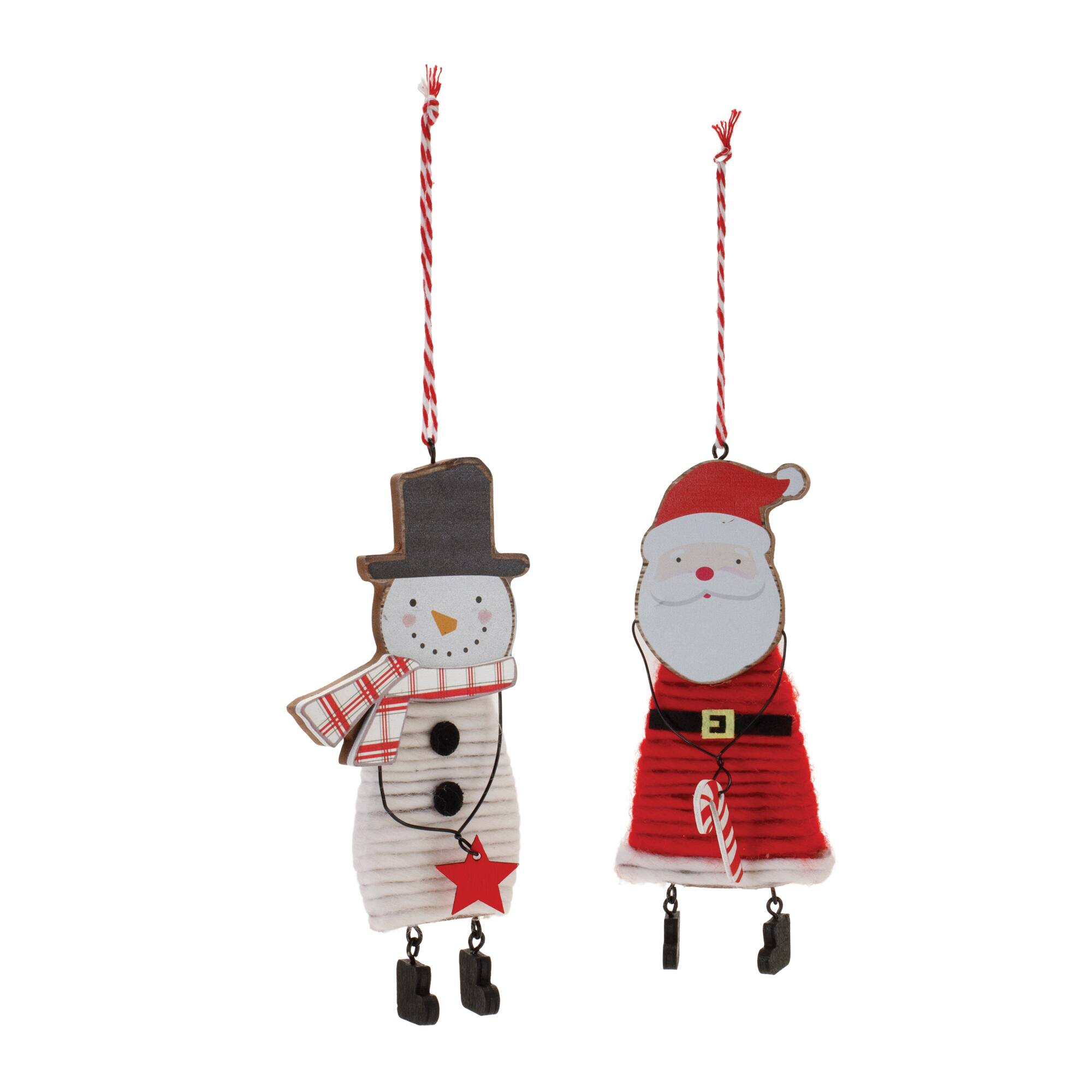 6.5&#x22; Wood &#x26; Felt Snowman &#x26; Santa Ornaments Set