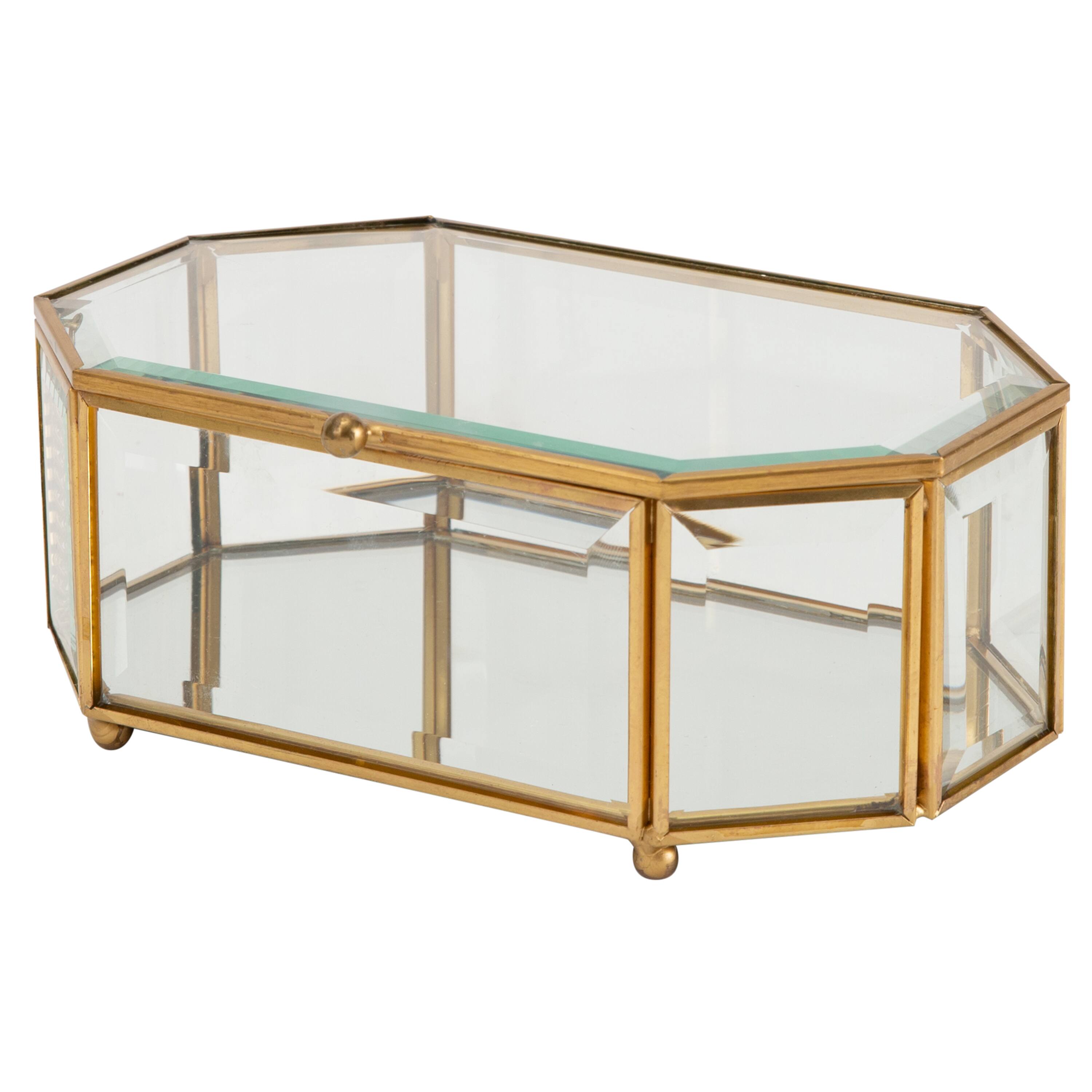 Home Details Large Gold Vintage Mirrored Bottom Octagonal Glass Keepsake Box