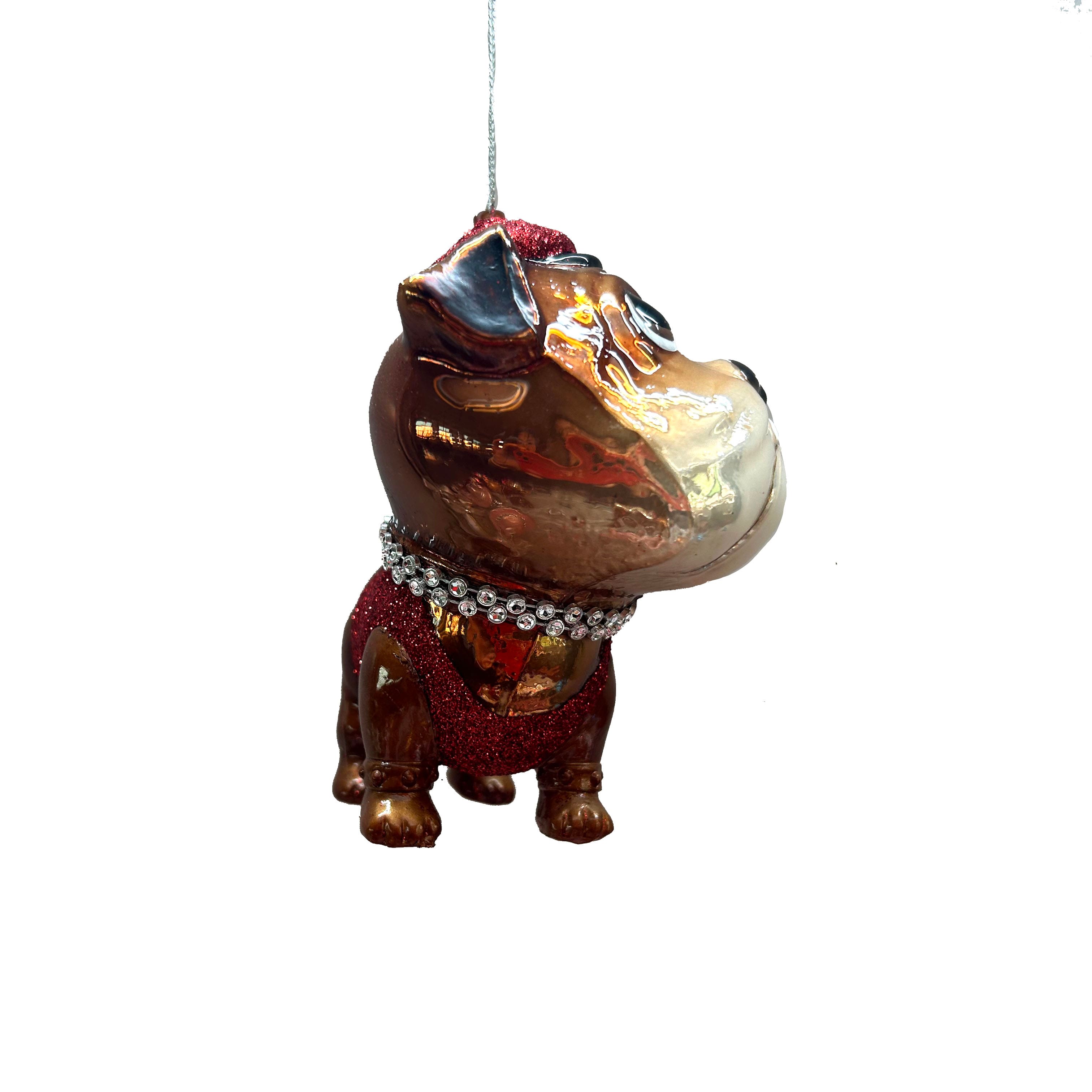 4&#x22; Brown &#x26; Red Bulldog with Bling Glass Ornament by Ashland&#xAE;