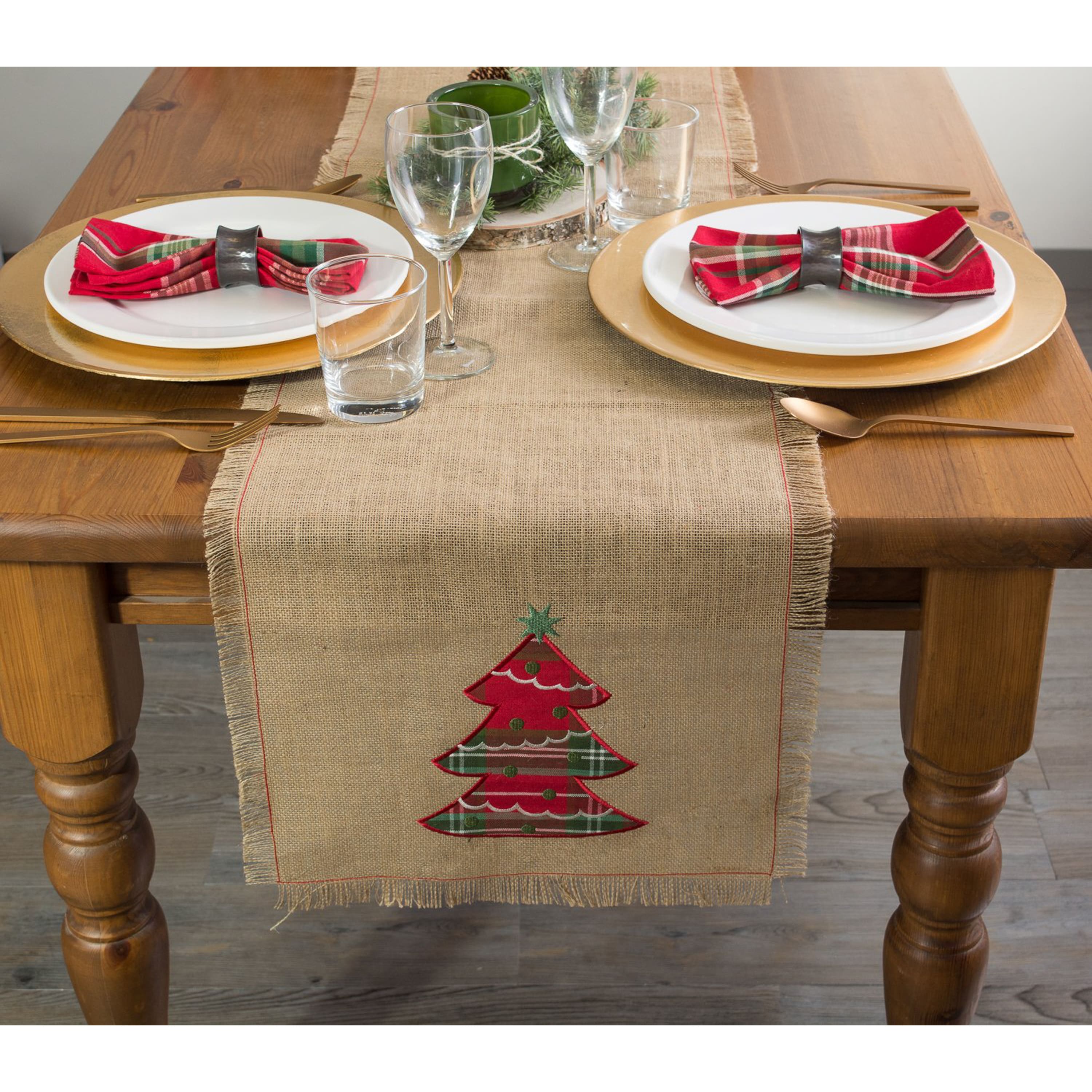 DII&#xAE; 72&#x22; Embroidered Tree Burlap Table Runner