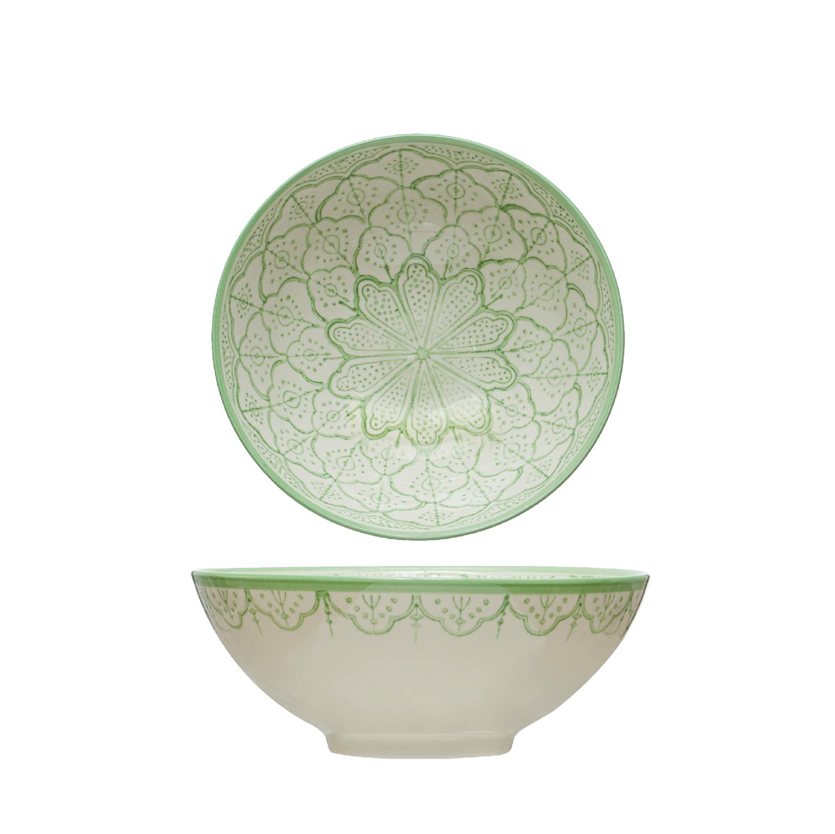 Hello Honey® 7.25" Green & White Hand-Painted Stoneware Bowls, 2ct.