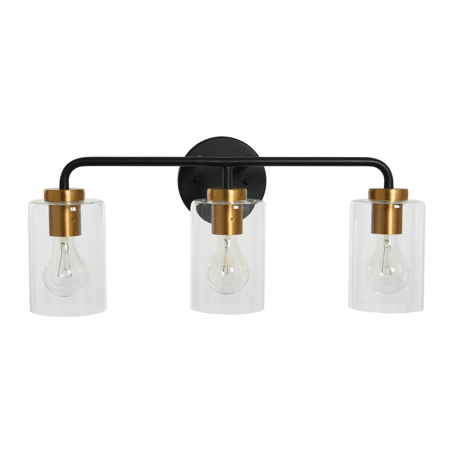 Hello Honey® Robert Stevenson Lighting Kendrick Matte Black & Brushed Gold Metal & Glass 3-Light Vanity Light