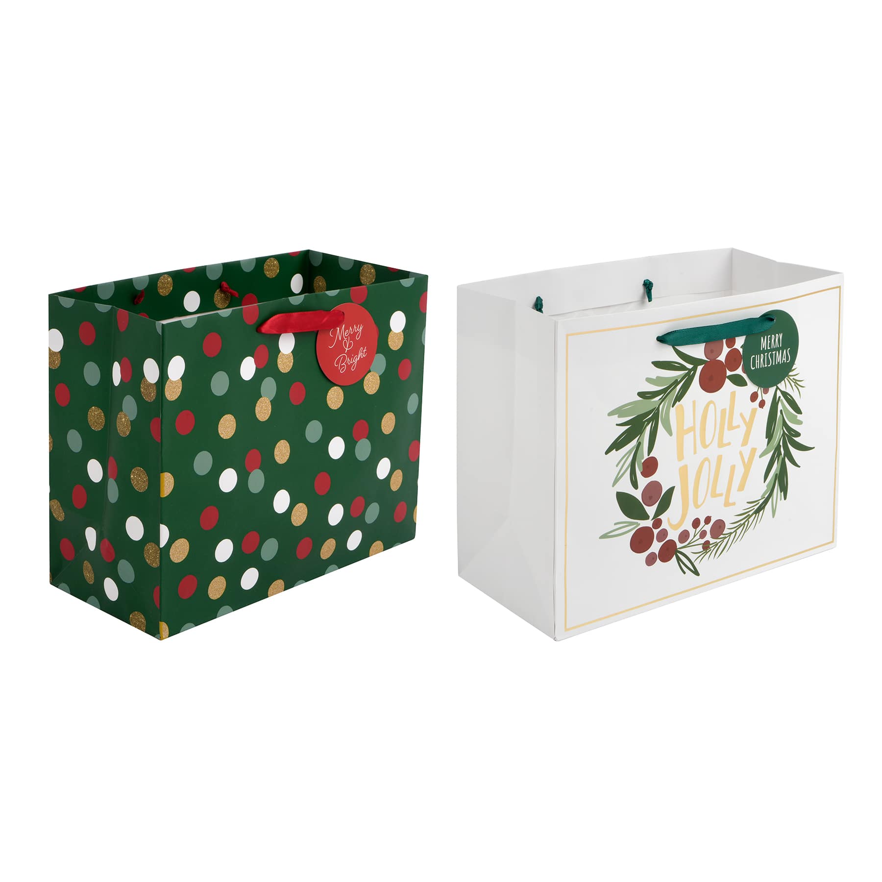 10&#x22; Holly Jolly &#x26; Polka Dot Gift Bag Set by Celebrate It&#xAE;