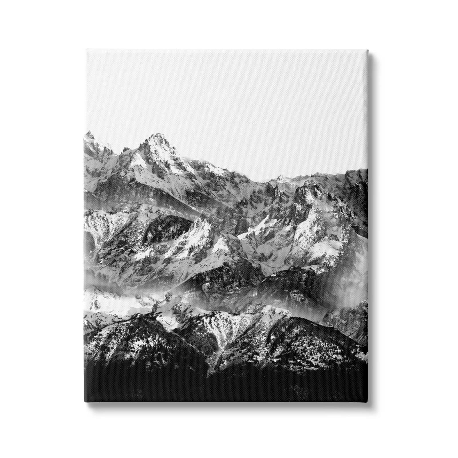 Stupell Industries Snow Cap Mountains High Contrast Black White Landscape Canvas Wall Art