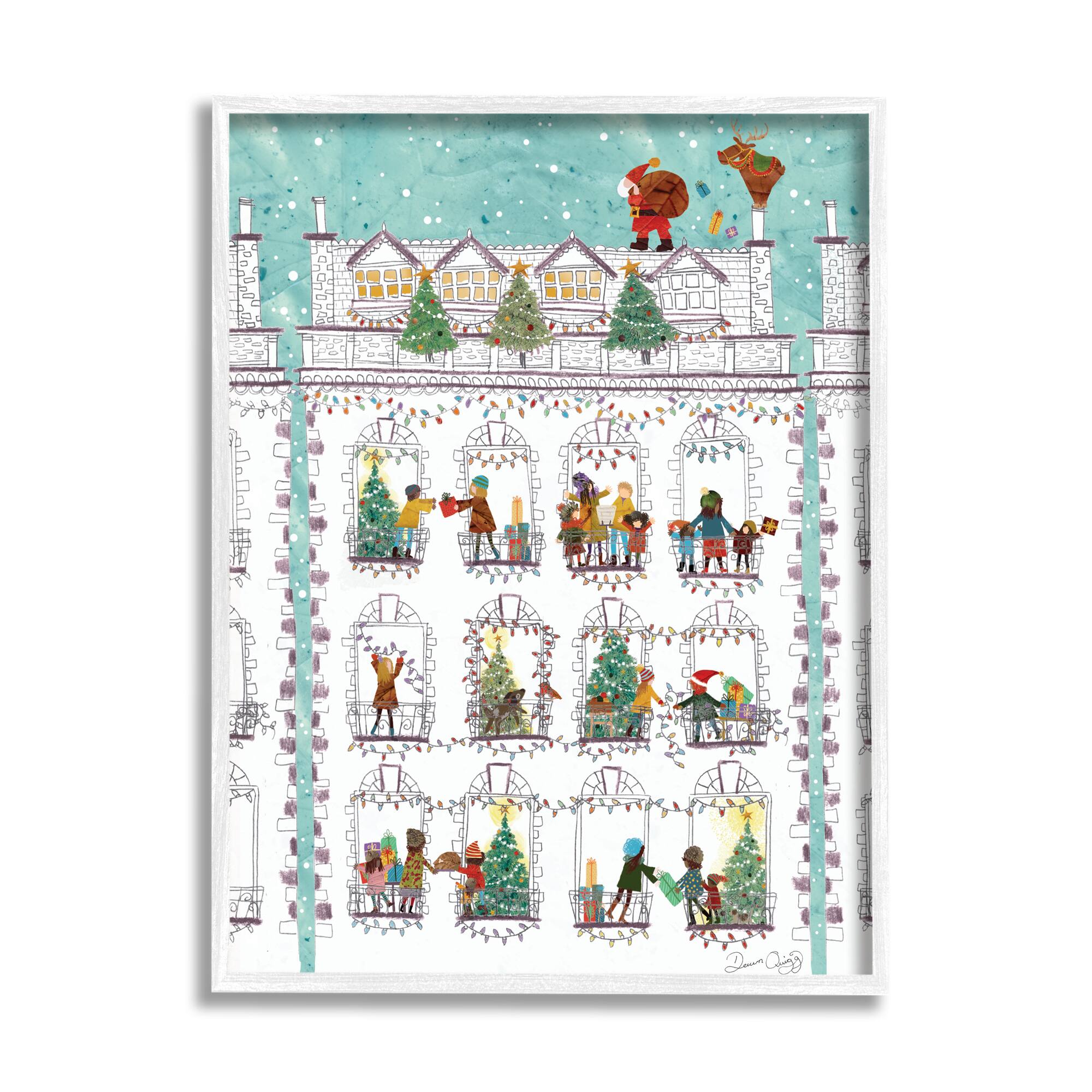 Stupell Industries Santa Claus Gifts City Rooftop Framed Giclee Art
