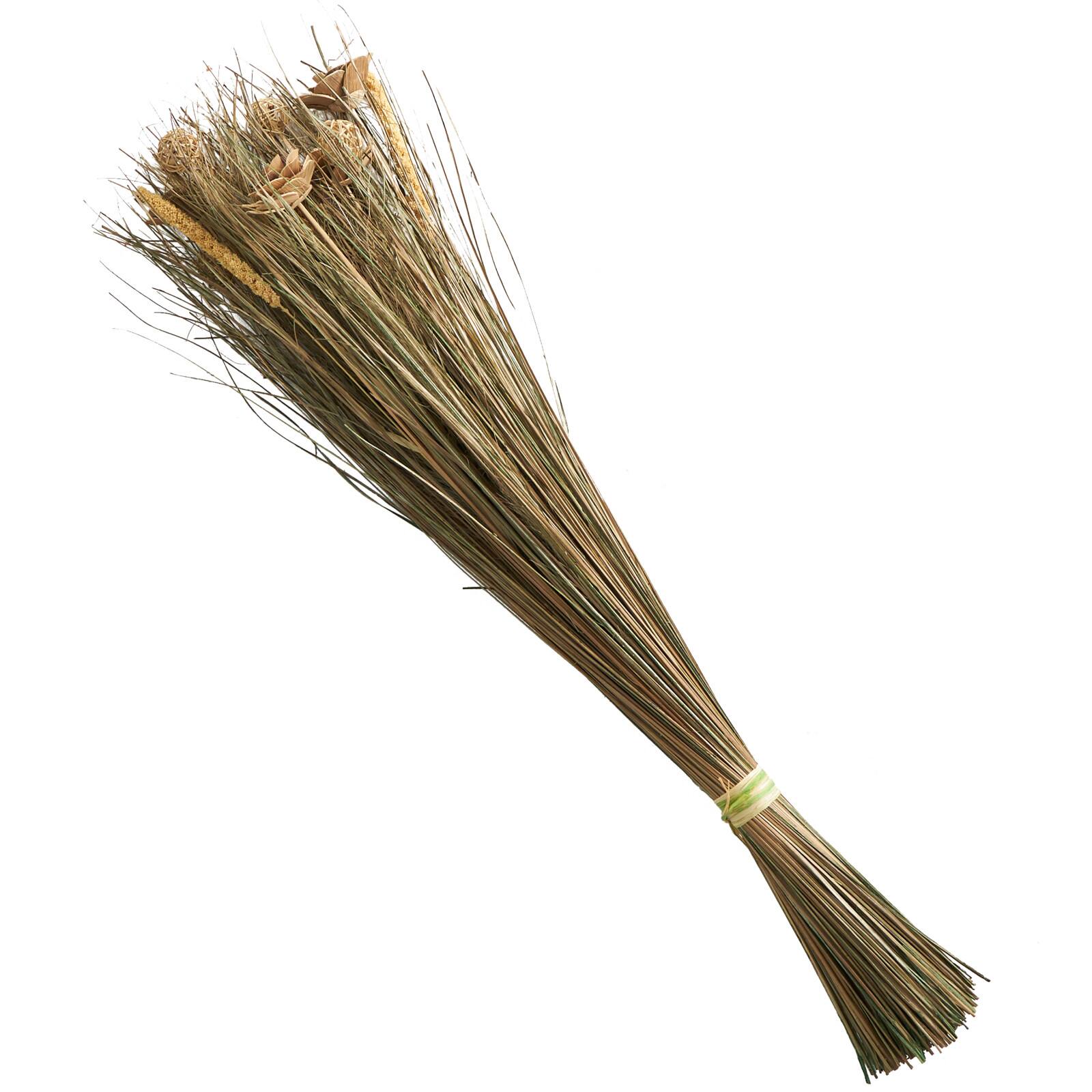 41" Brown Dried Plant Floral Bouquet Grass Natural Foliage with Deco Ball Accents