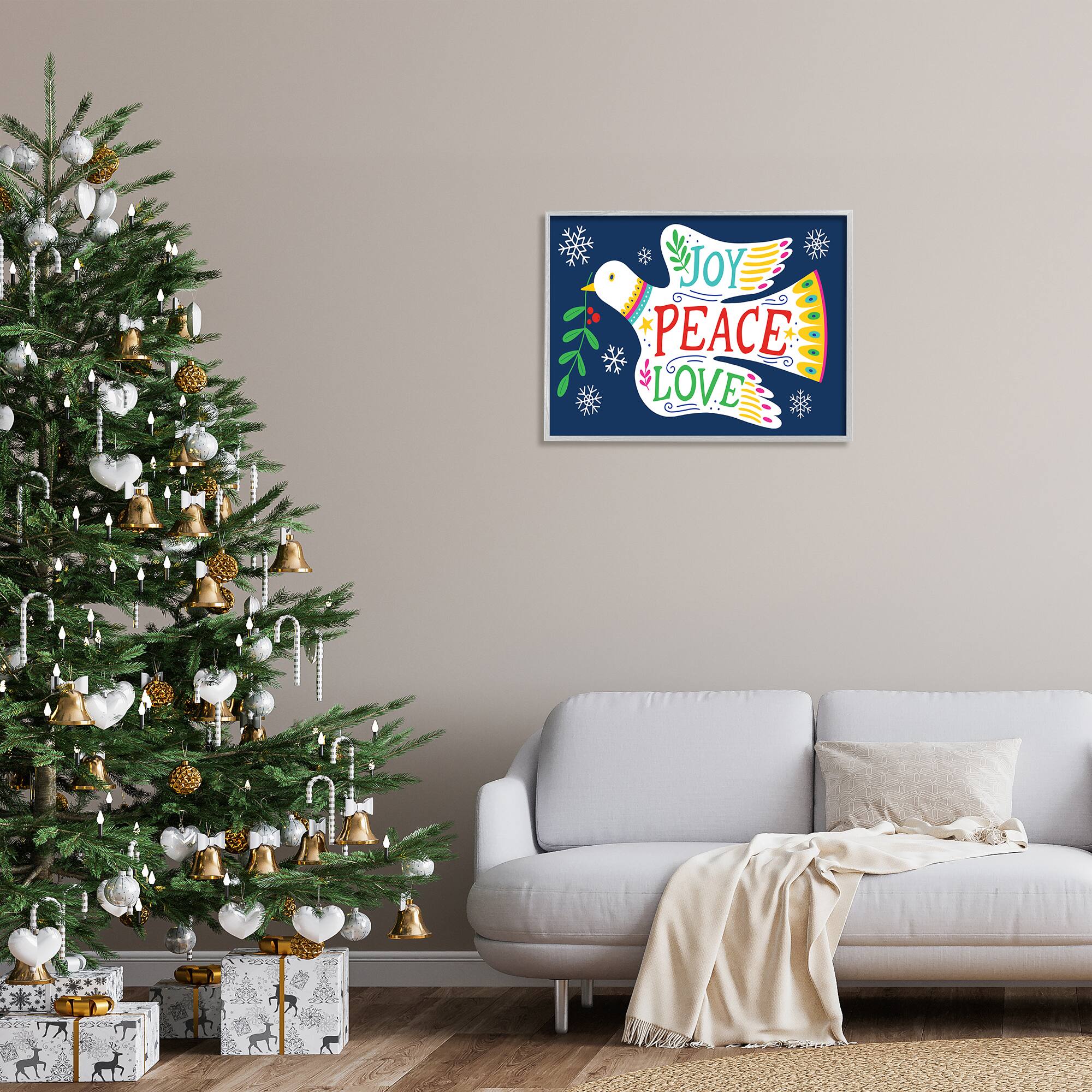 Stupell Industries Joy Peace Love Dove Holly Sprig Framed Giclee Art