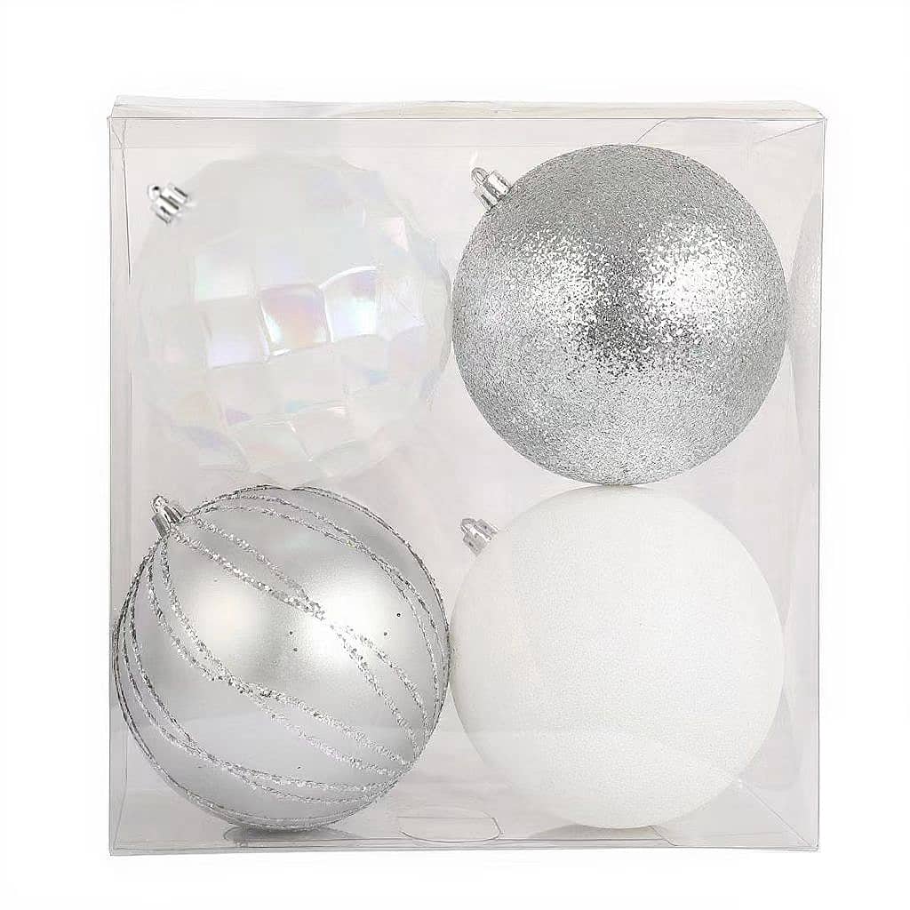 Assorted 4 Pack 4.7&#x22; Silver &#x26; White Shatterproof Ball Ornaments, 1pc. by Ashland&#xAE;
