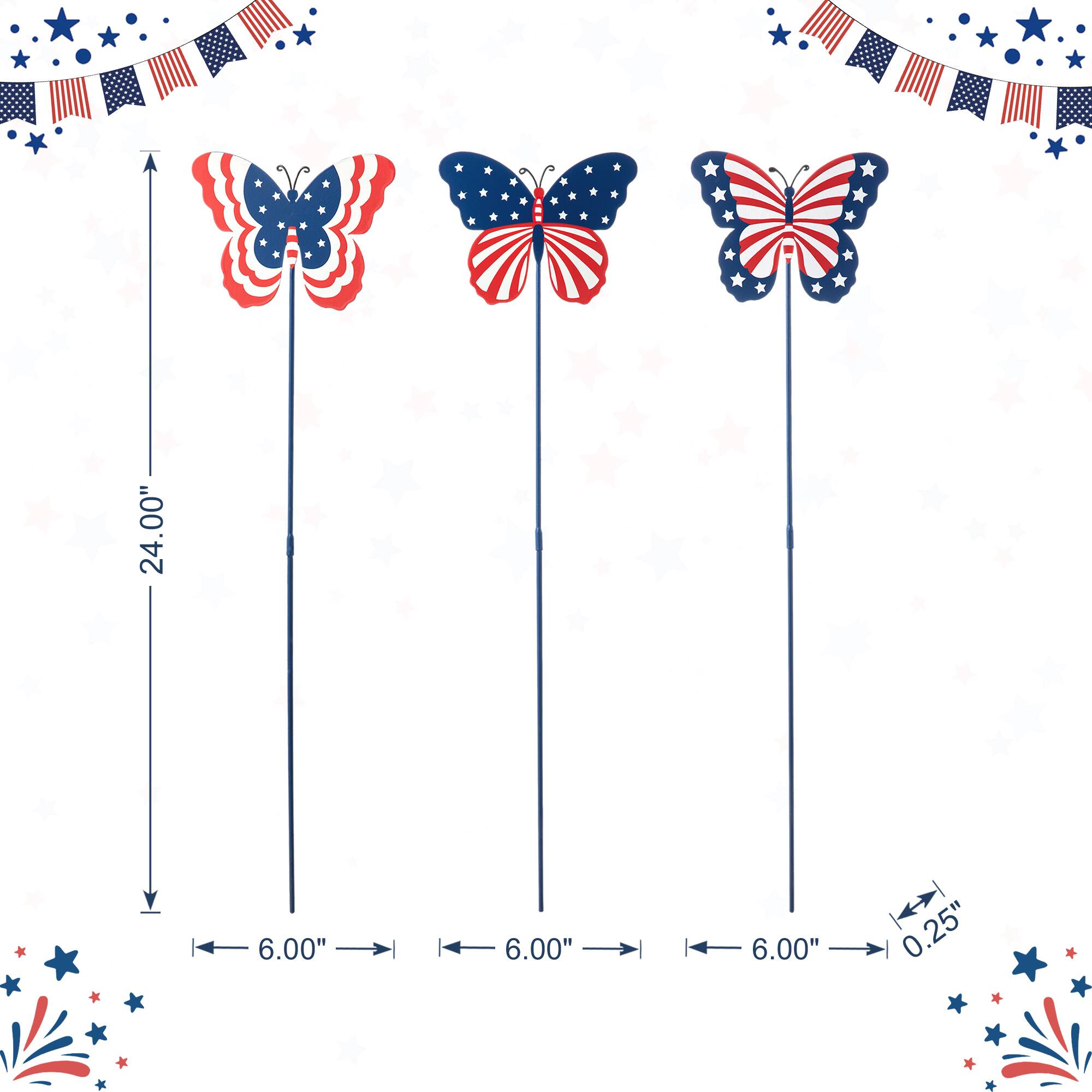 Glitzhome&#xAE; 24&#x22; Patriotic Butterfly Yard Stake Set