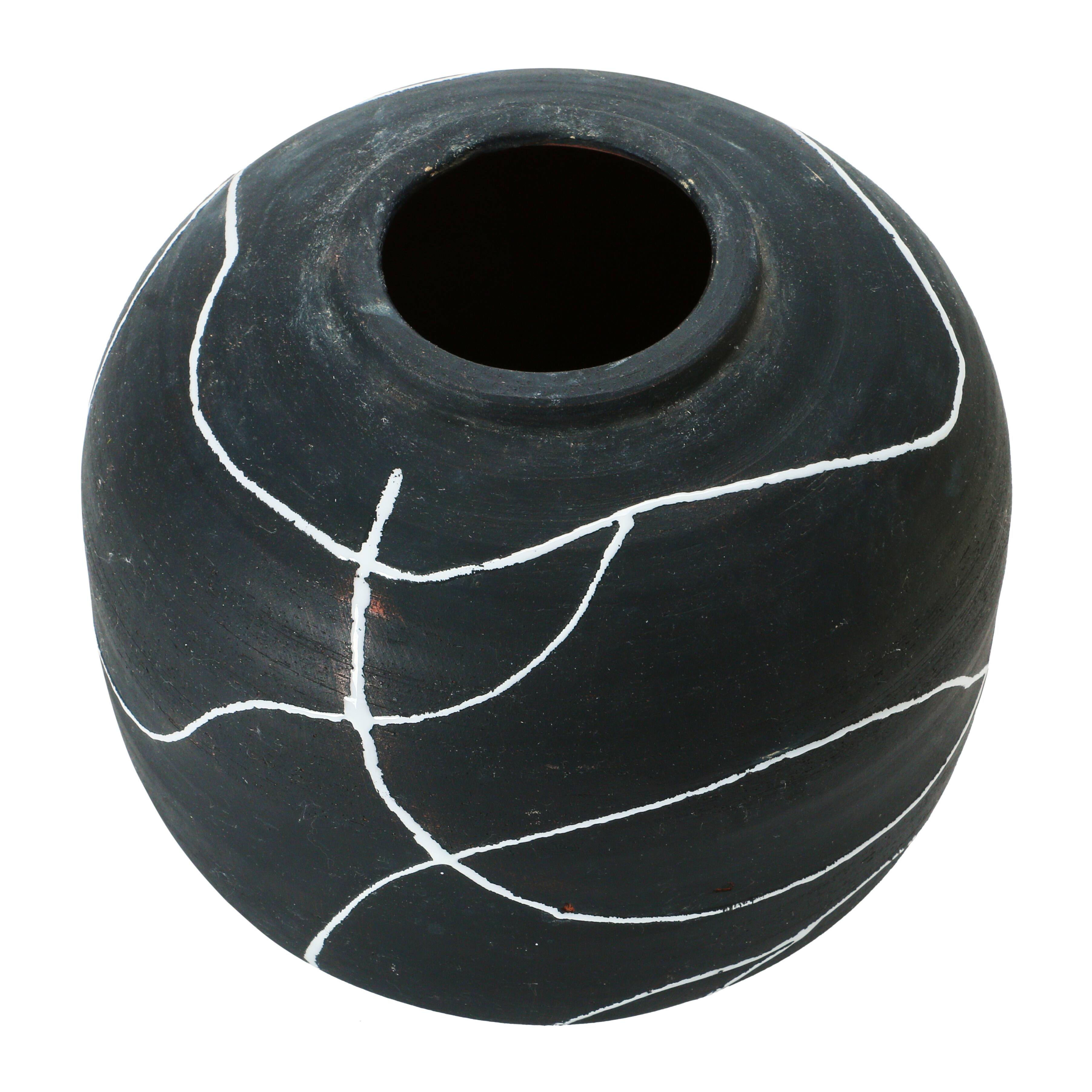 Hello Honey® 6.5" Black & White Stoneware Vase with Hand-Painted Intersecting Lines