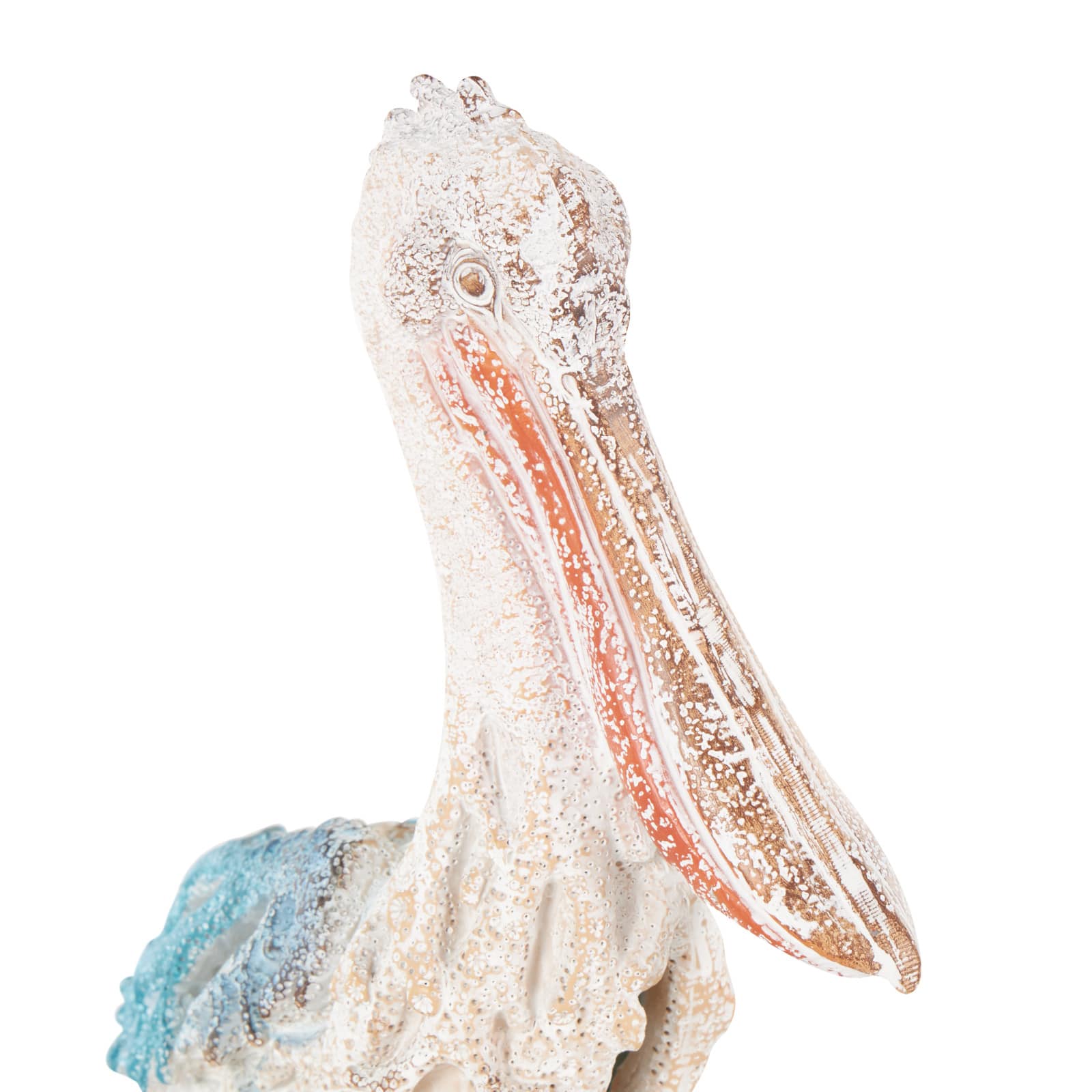 13.25" Pelican Textured Decorative Sculpture with Feathers & Round Blocks