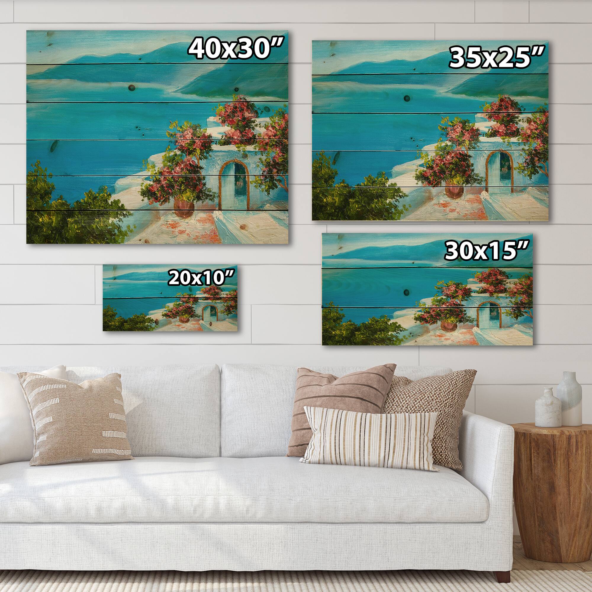 Designart - House Near The Sea Colorful Flowers I - Nautical &#x26; Coastal Print on Natural Pine Wood