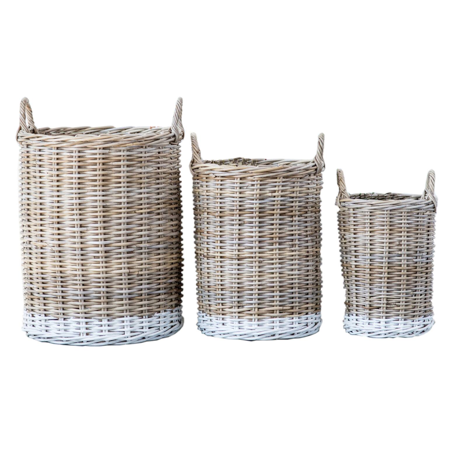 Hello Honey® Beige Rattan Baskets with White Dipped Base & Handles Set