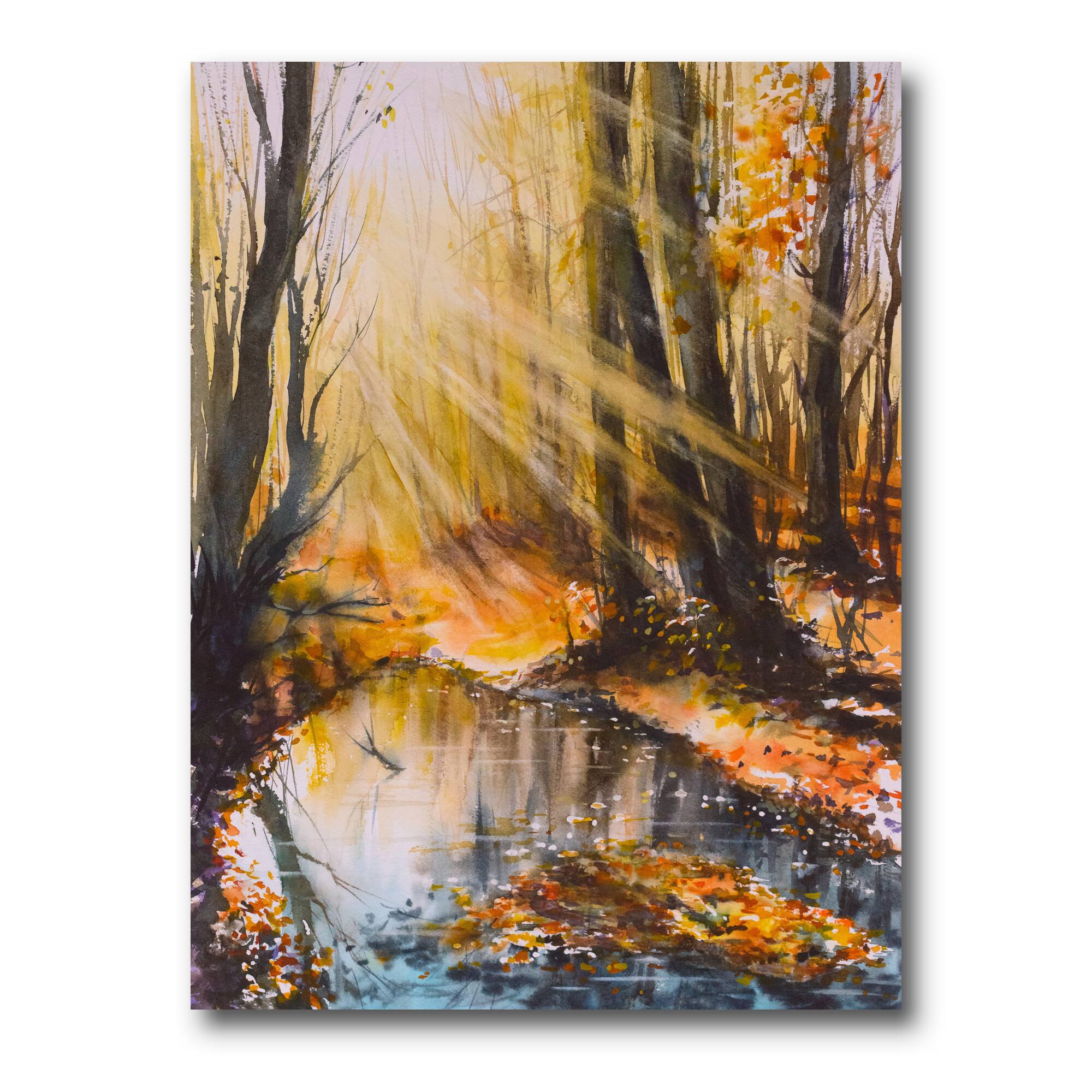 Designart - Bright Sunshine Through The Forest Trees III - Lake House Canvas Wall Art Print