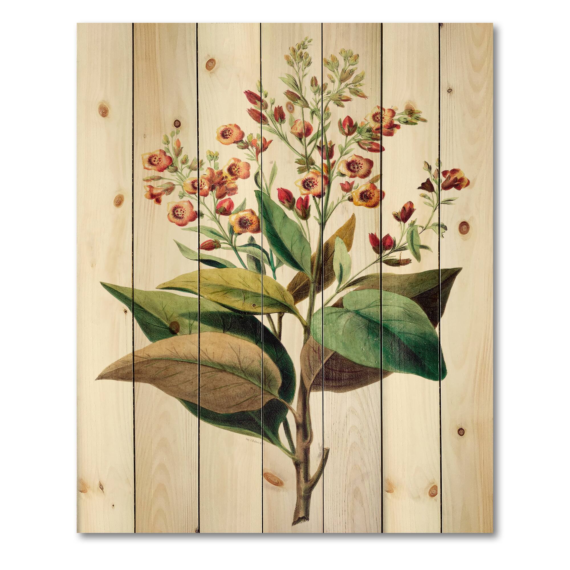 Designart - Vintage American Flowers II - Traditional Print on Natural Pine Wood