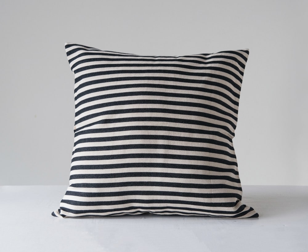 Black and Cream Woven Cotton Striped Pillow