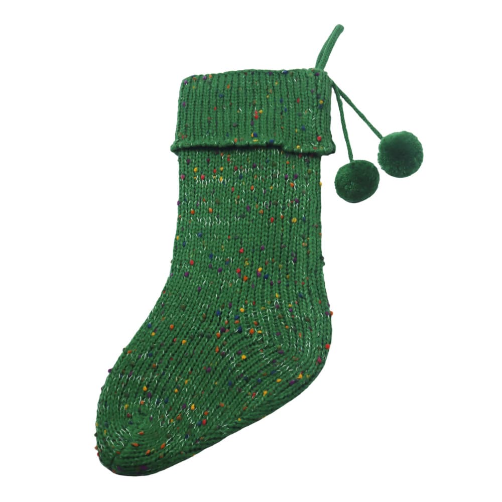 18&#x22; Knit Green Stocking with Pom Poms by Ashland&#xAE;