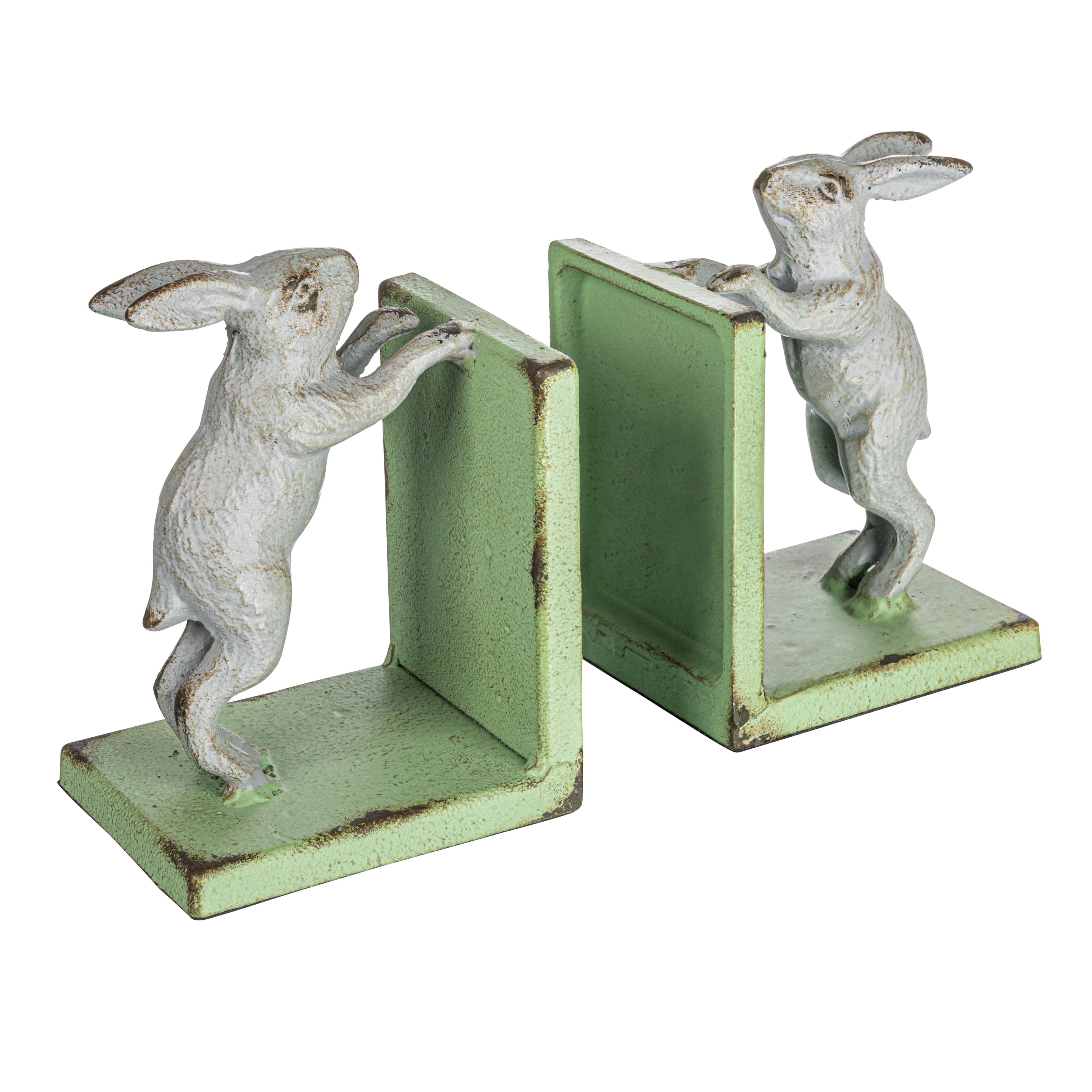 Hello Honey® 6" Gray & Green Iron Rabbit Bookends Set