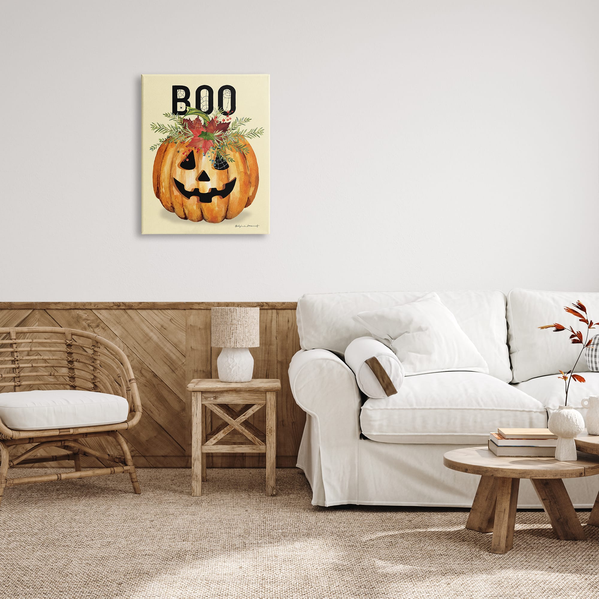 Stupell Industries Boo Seasonal Halloween Flowers Canvas Wall Art