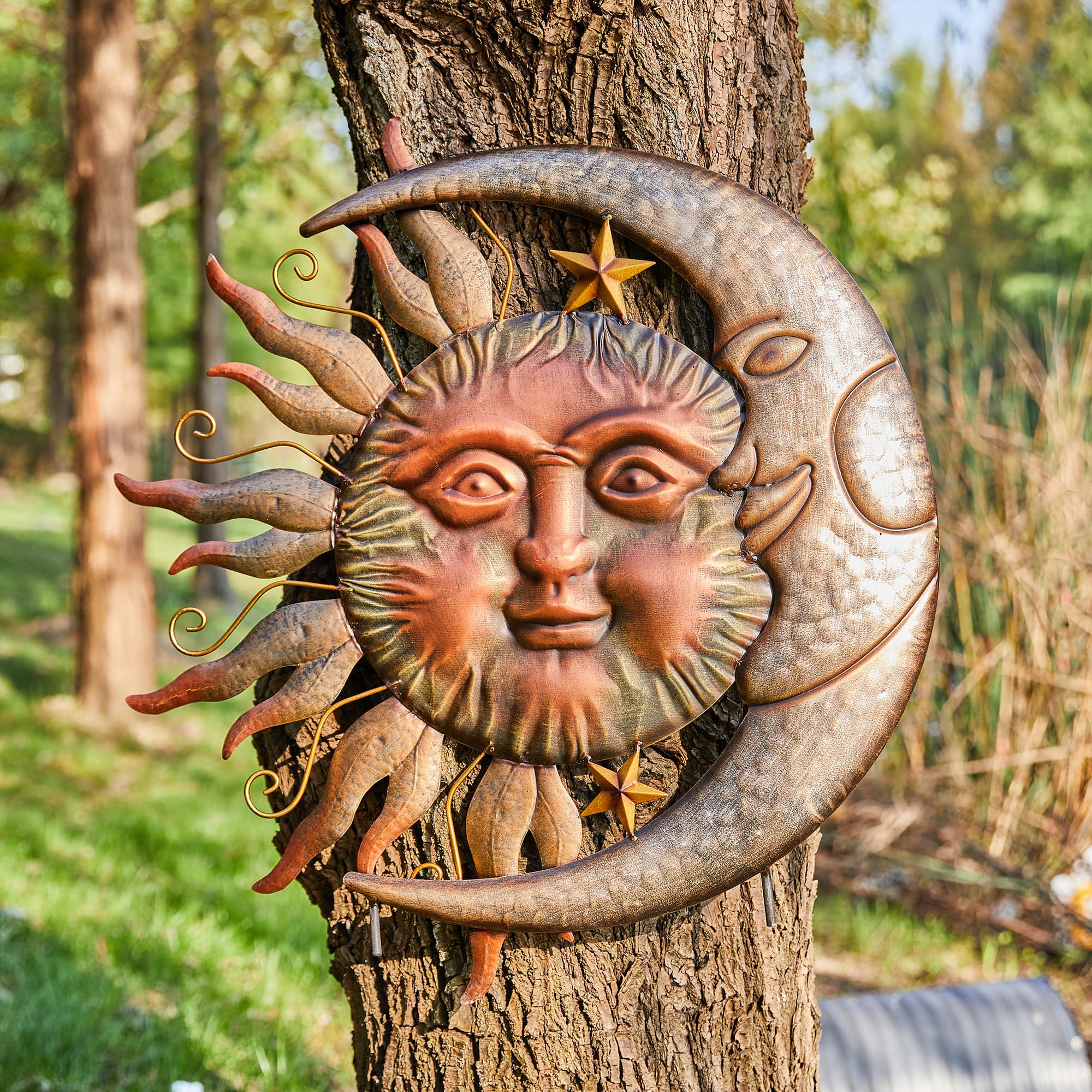 Glitzhome® 3ft. Metal Sun & Moon Yard Stake or Wall Décor