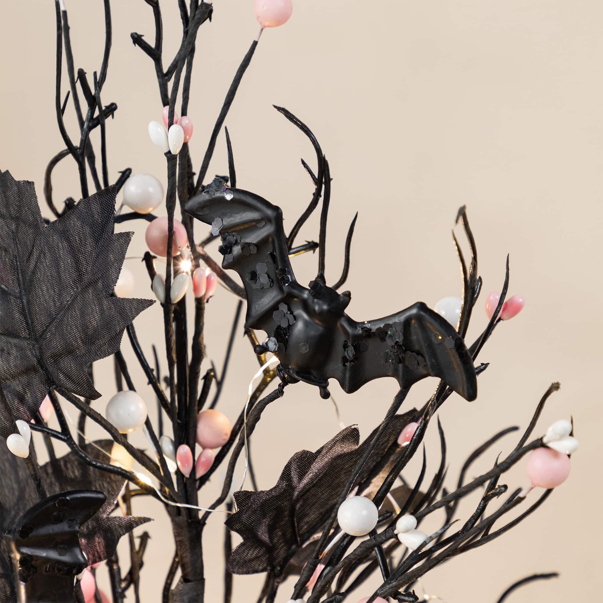 Glitzhome&#xAE; 20&#x22;H Lighted Black and Pink Halloween Berries Table Tree
