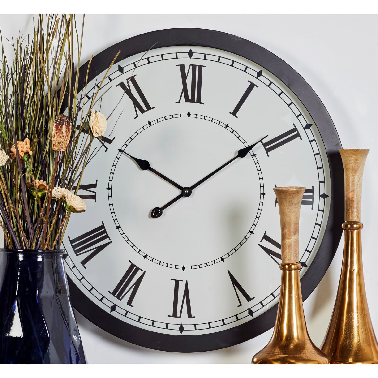 Black Traditional Metal Wall Clock, 30" x 30"