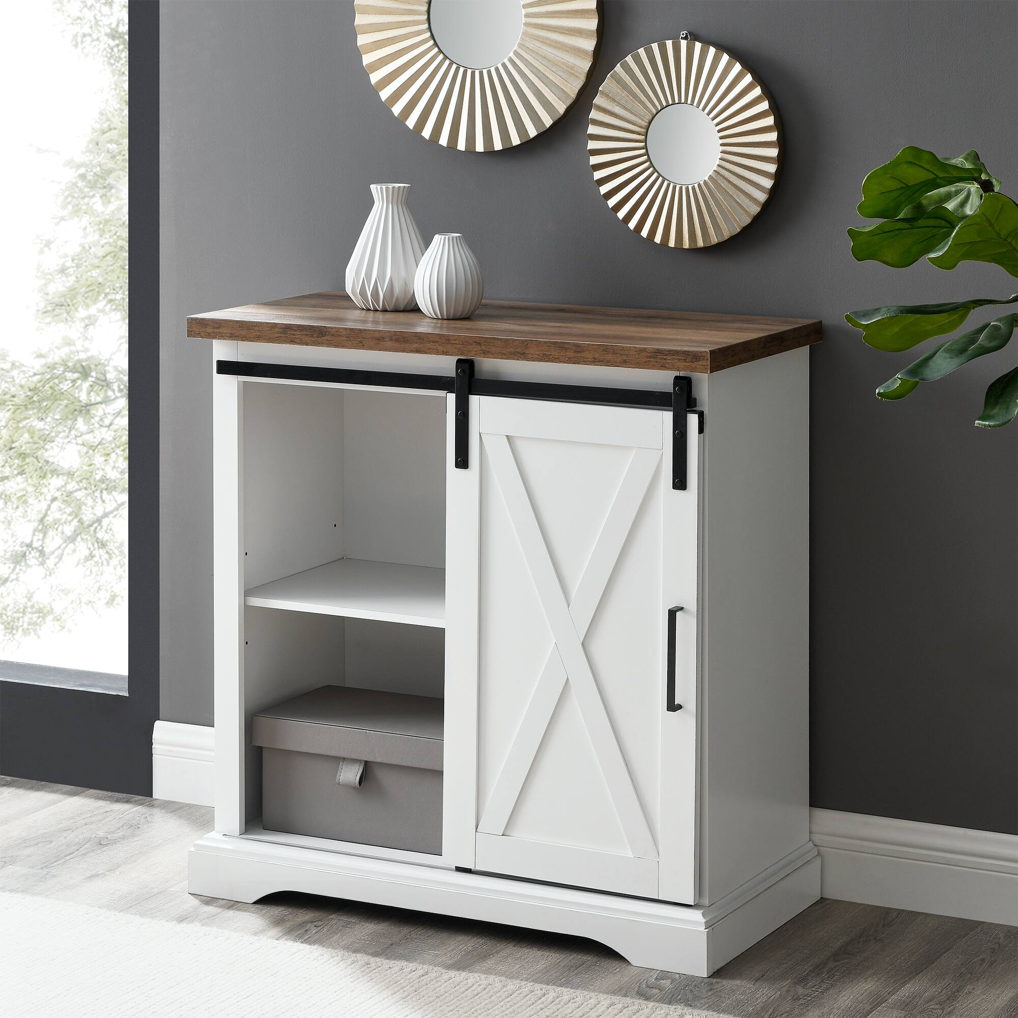 Walker Edison 32&#x22; Solid White Reclaimed Barnwood Rustic Farmhouse Buffet 