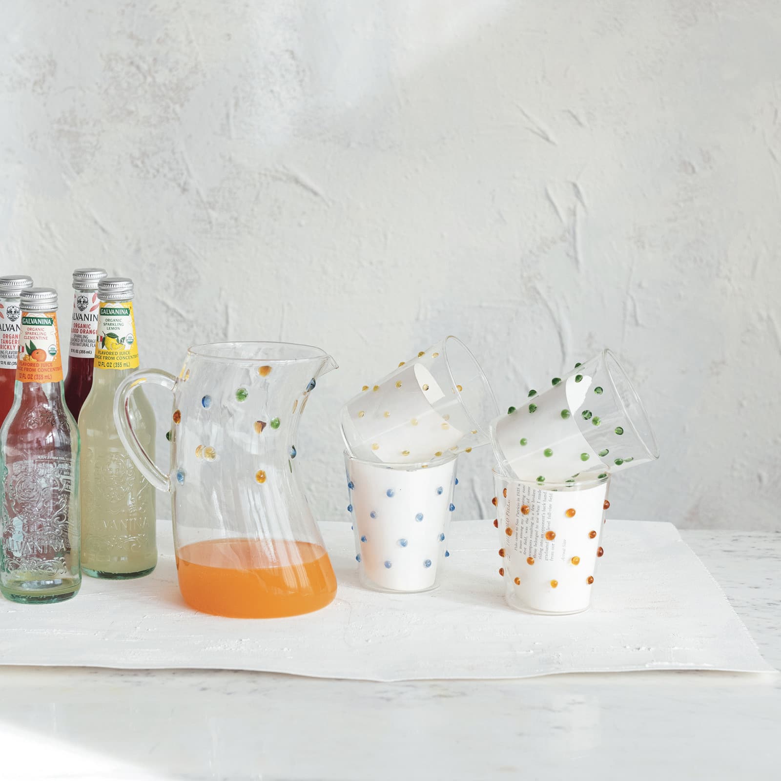 Hello Honey 42oz. Artisanal Borosilicate Glass Pitcher with Raised Dots