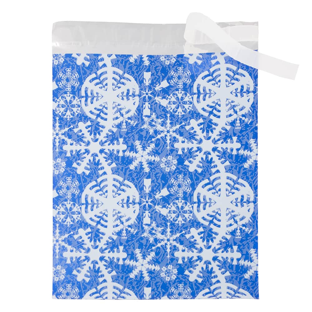 JAM Paper Blue & White Snowflakes Open End Catalog Premium Foil Envelopes