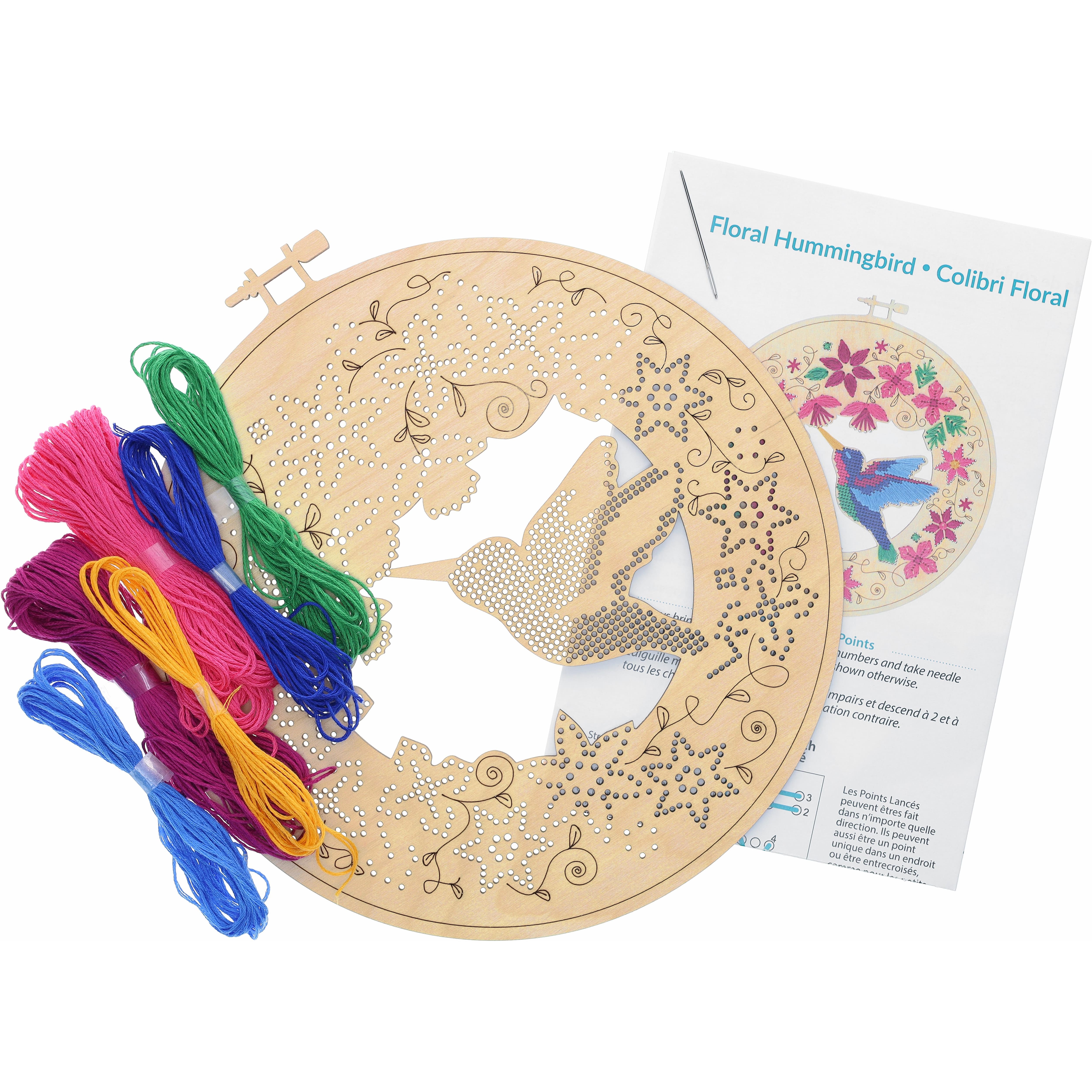 Leisure Arts&#xAE; Intermediate Floral Hummingbird Wood Stitchery Kit