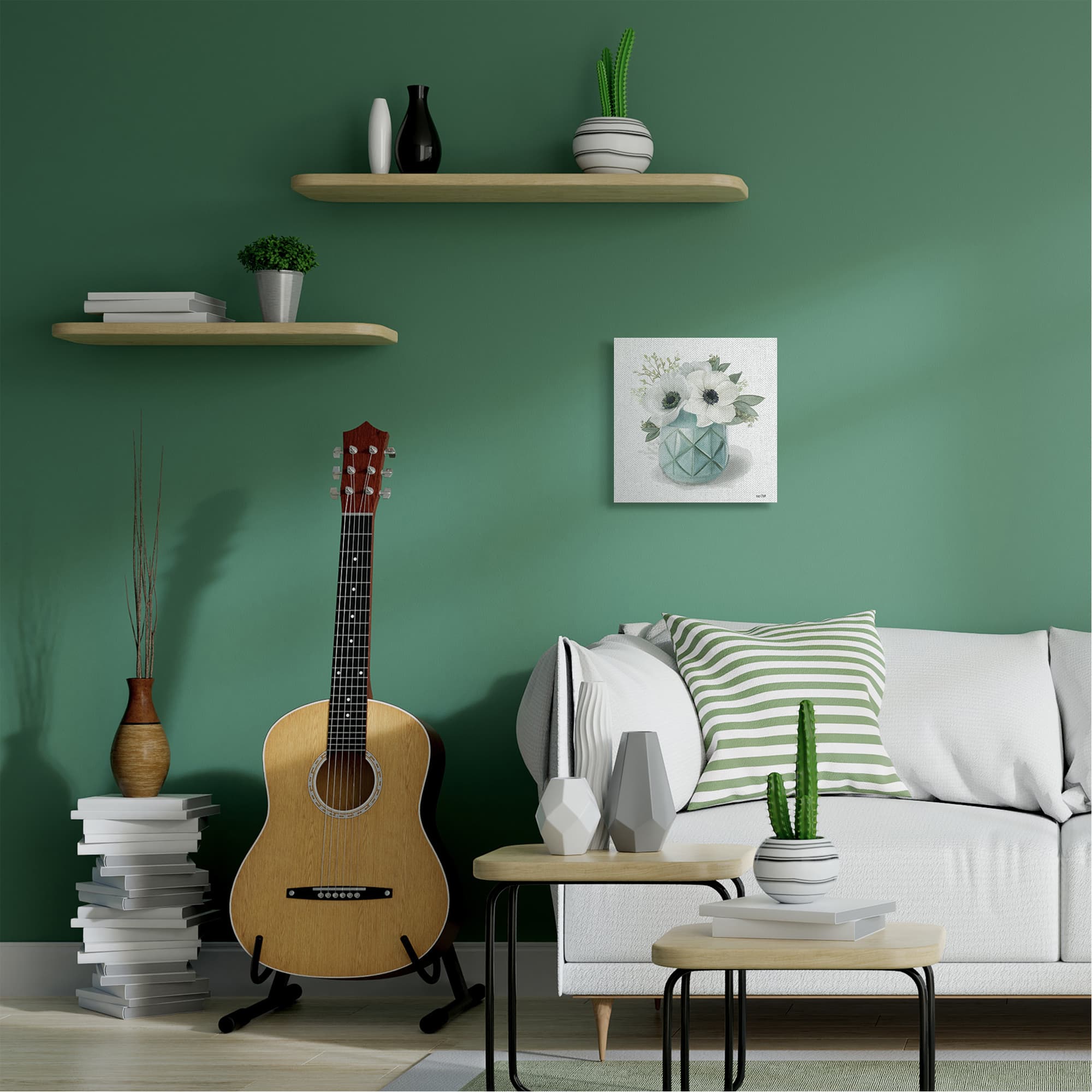 Stupell Industries Soft White Flowers in Turquoise Planter Canvas Wall Art