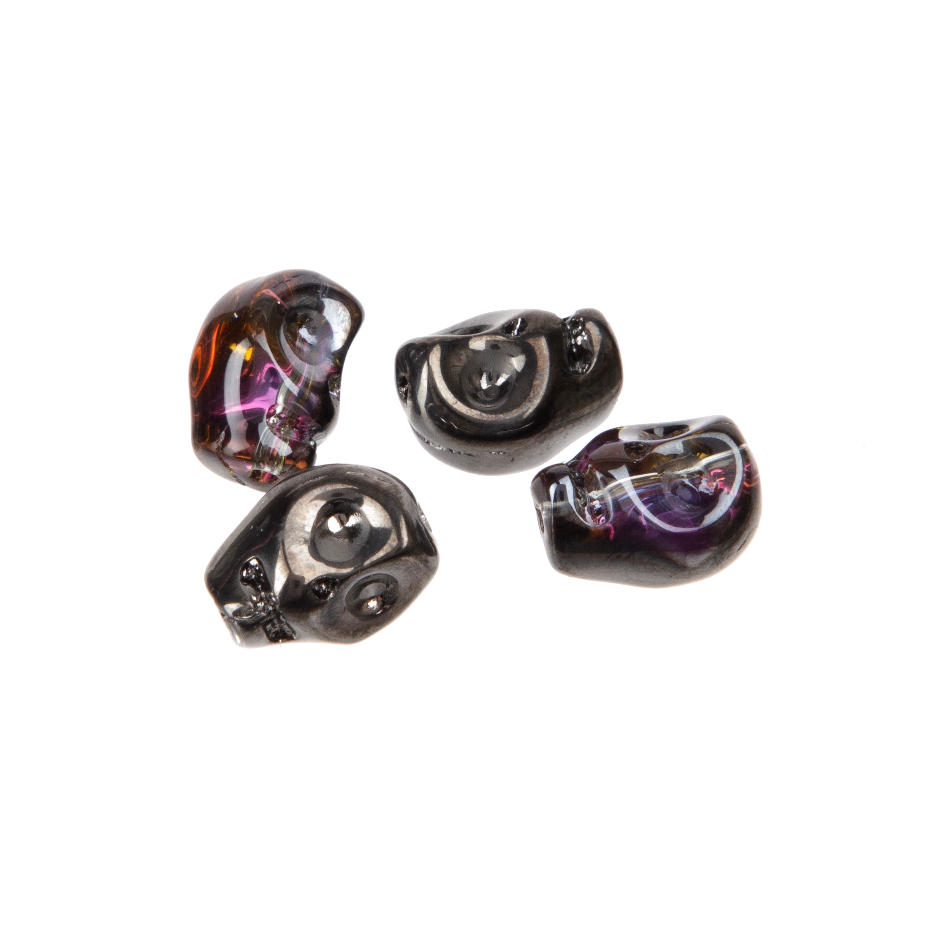 12 Pack: Black Glass Skull Beads, 10mm by Bead Landing&#x2122;