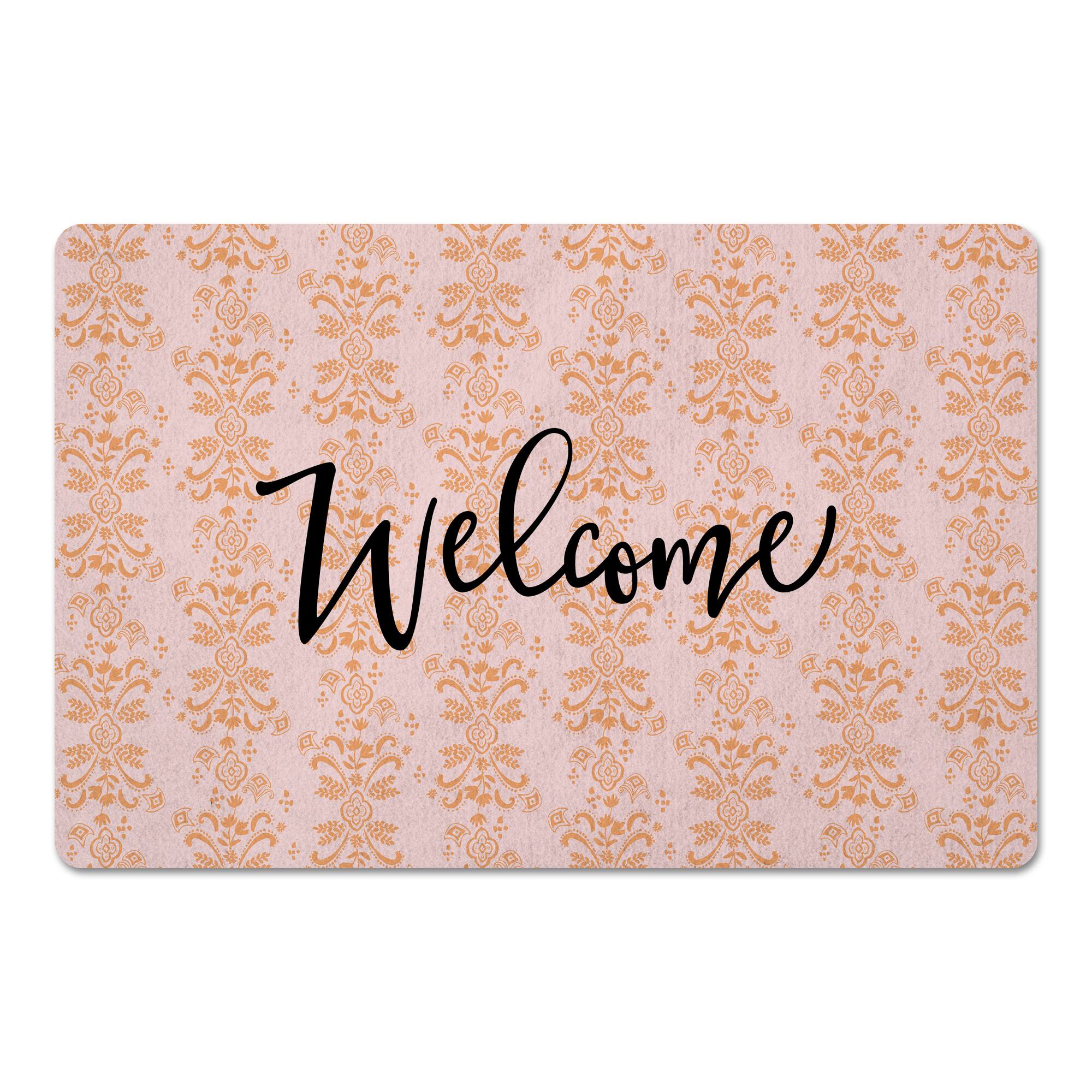 Welcome Floral Crest Floor Mat