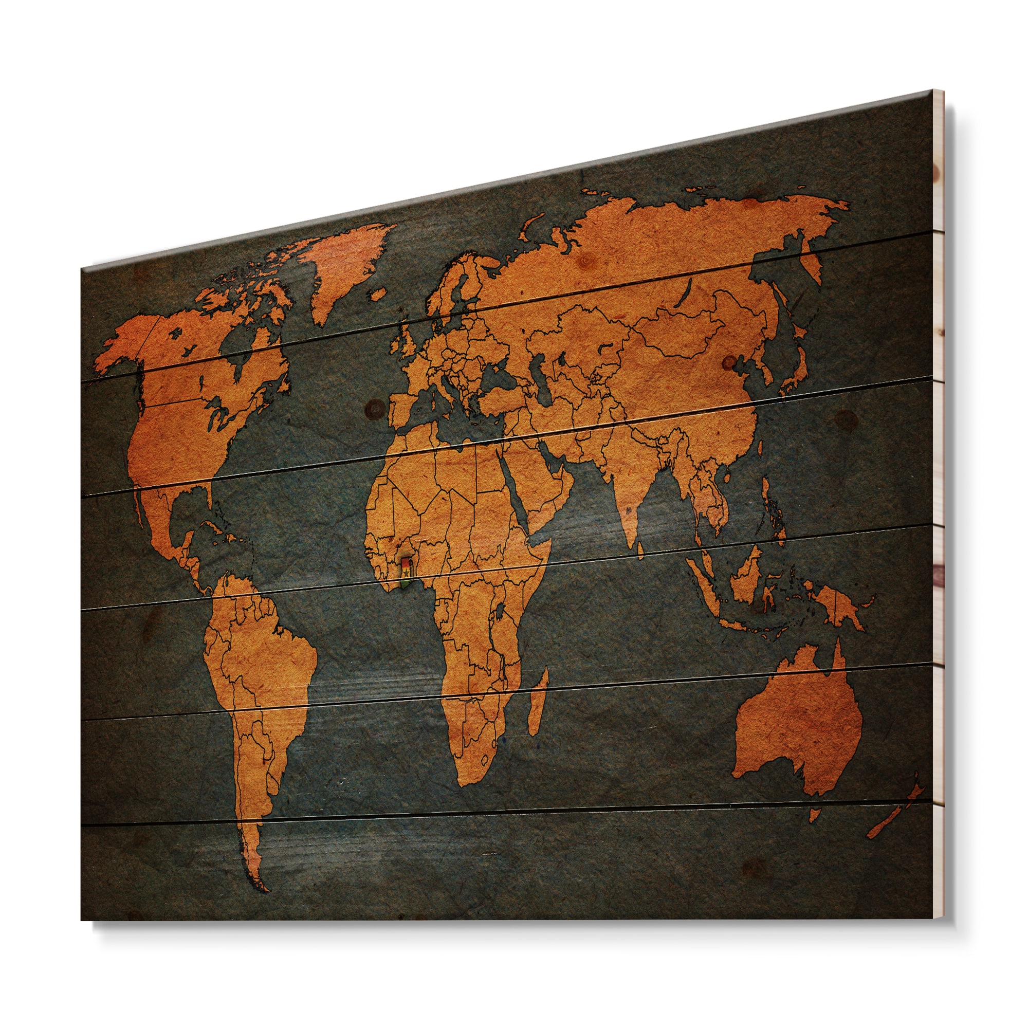 Designart - Ancient Map of The World Africa - Vintage Print on Natural Pine Wood