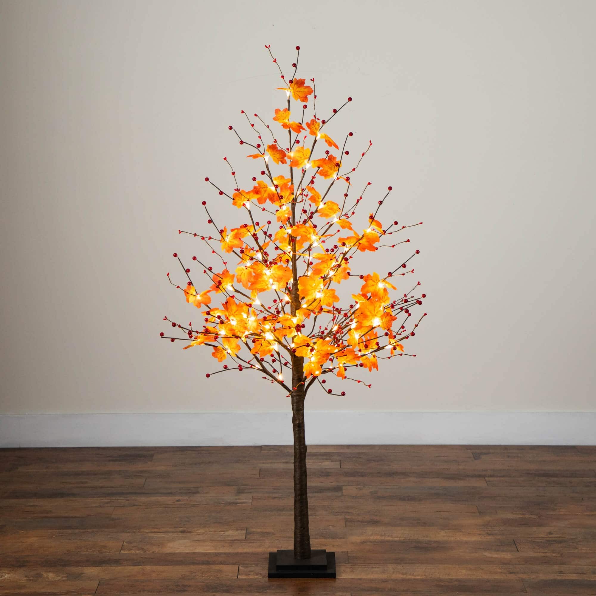 5ft. Pre-Lit Autumn Maple Artificial Fall Tree with Berries and 96 Warm White LED Lights