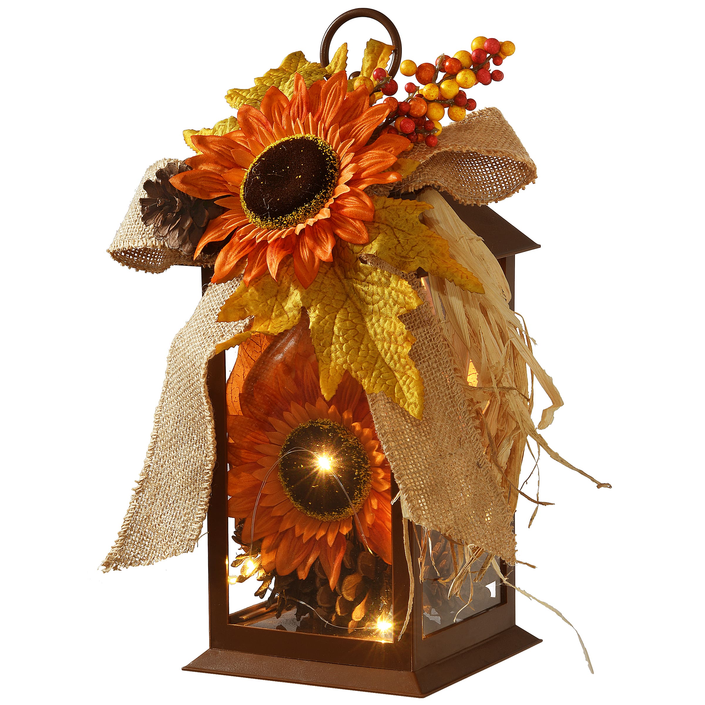 12" Decorated Autumn Lantern with LED Lights