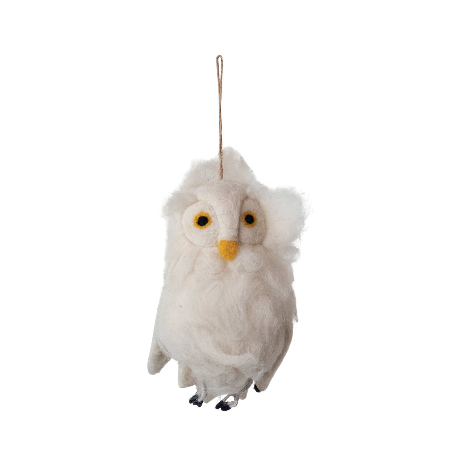 Hello Honey&#xAE; 8&#x22; White, Yellow &#x26; Black Handmade Wool Felt Owl Ornament with Embroidery