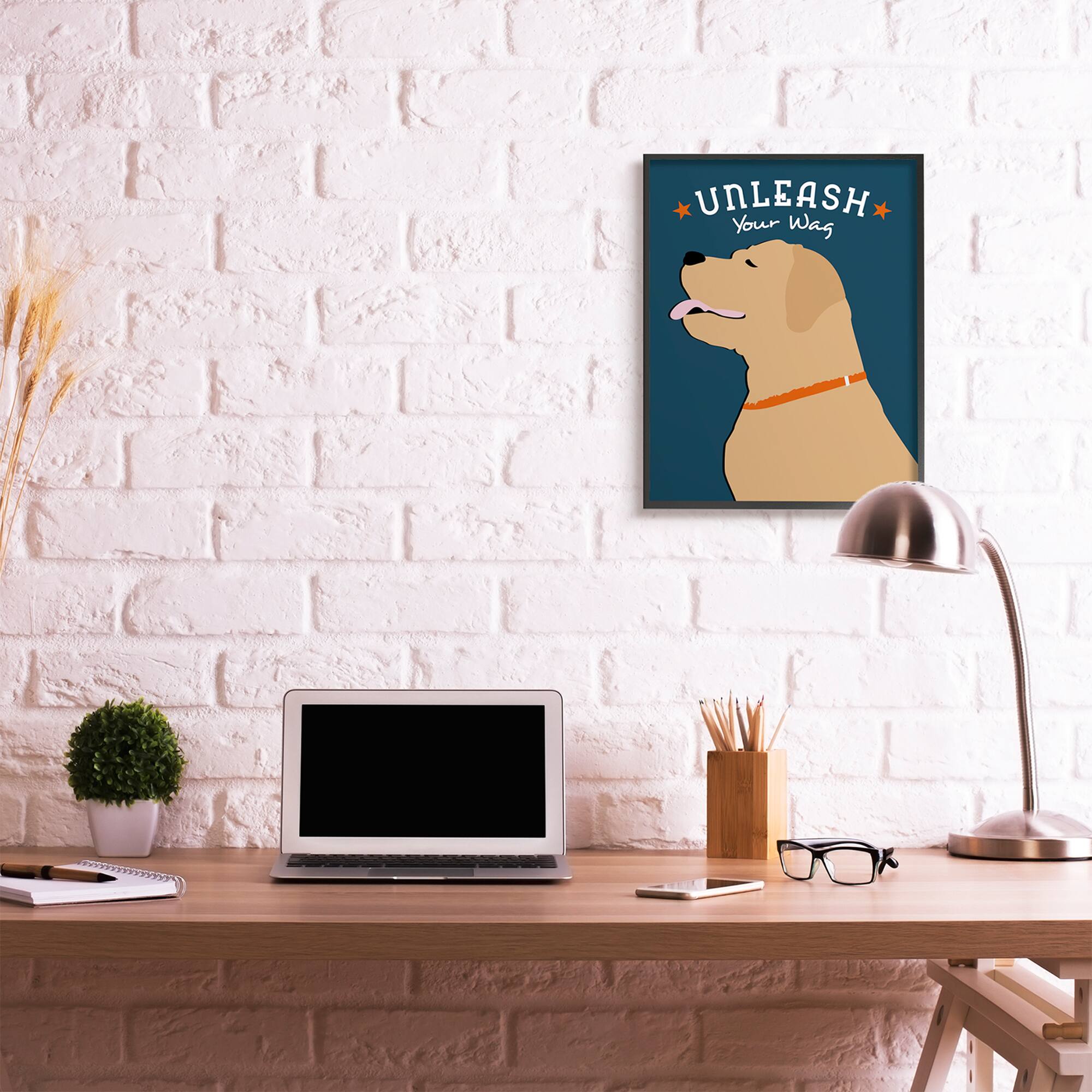 Stupell Industries Unleash Your Wag Phrase Golden Labrador Dog in Black Frame Wall Art